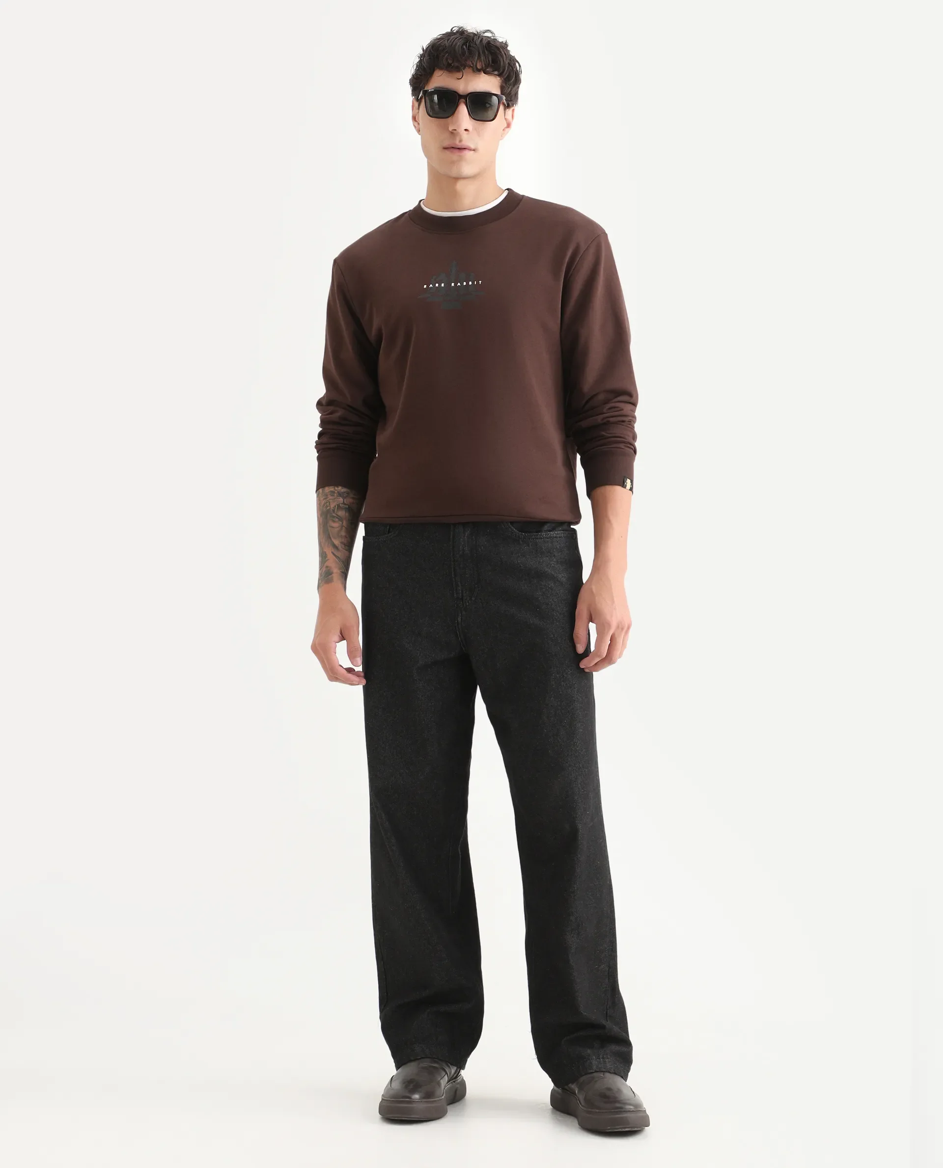 Rare Rabbit Men's Marq Dark Brown Polyester Graphic Print Regular Fit Full Sleeve Crew Neck Sweatshirt - Image 2
