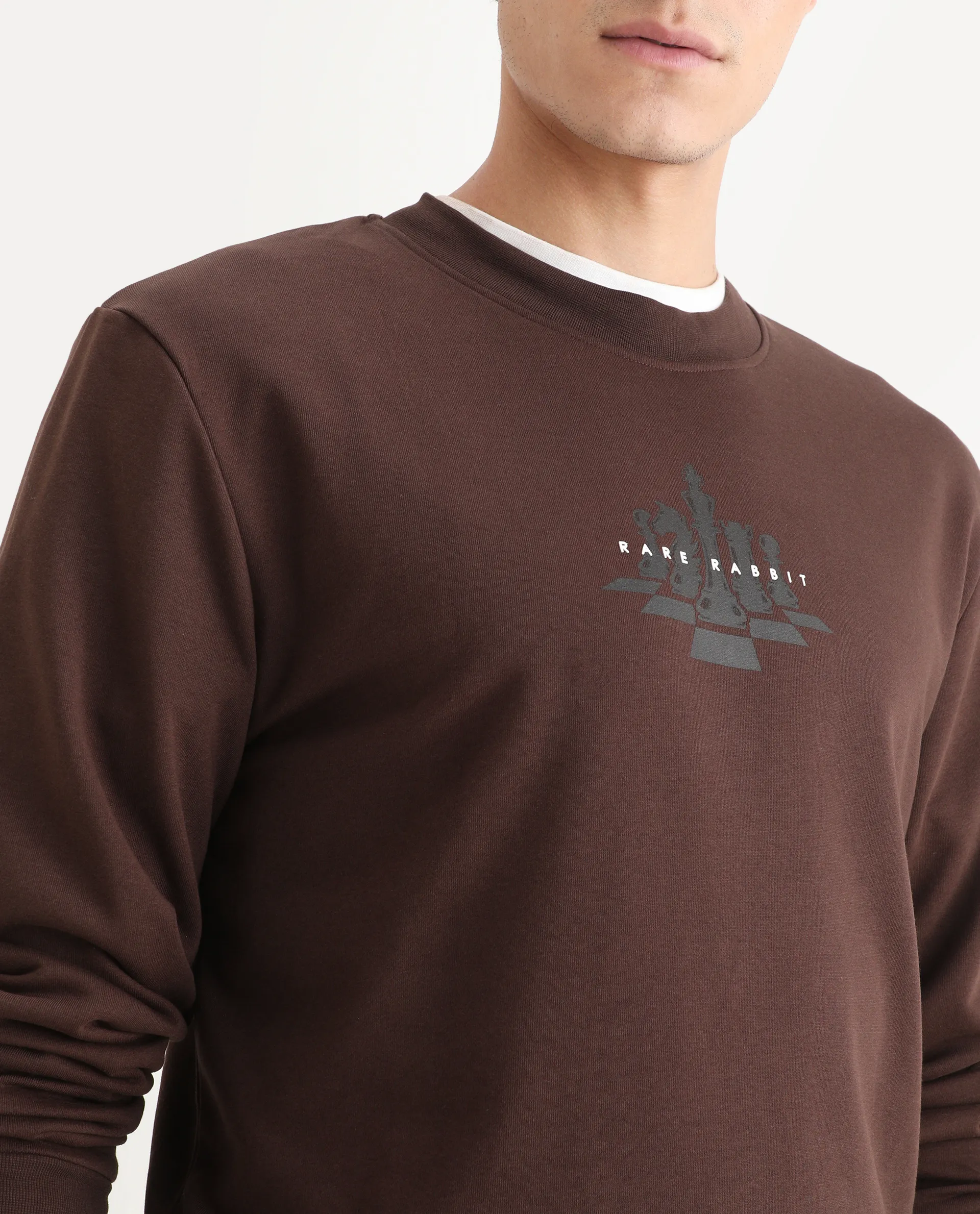 Rare Rabbit Men's Marq Dark Brown Polyester Graphic Print Regular Fit Full Sleeve Crew Neck Sweatshirt - Image 3
