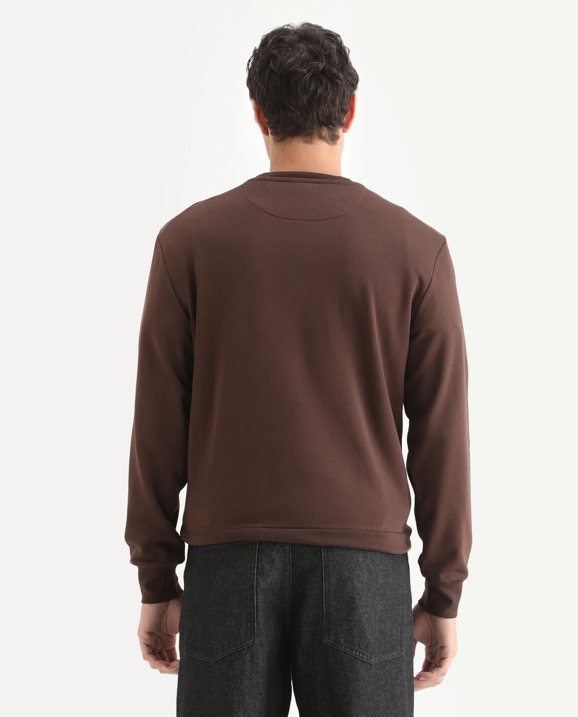 Rare Rabbit Men's Marq Dark Brown Polyester Graphic Print Regular Fit Full Sleeve Crew Neck Sweatshirt - Image 7