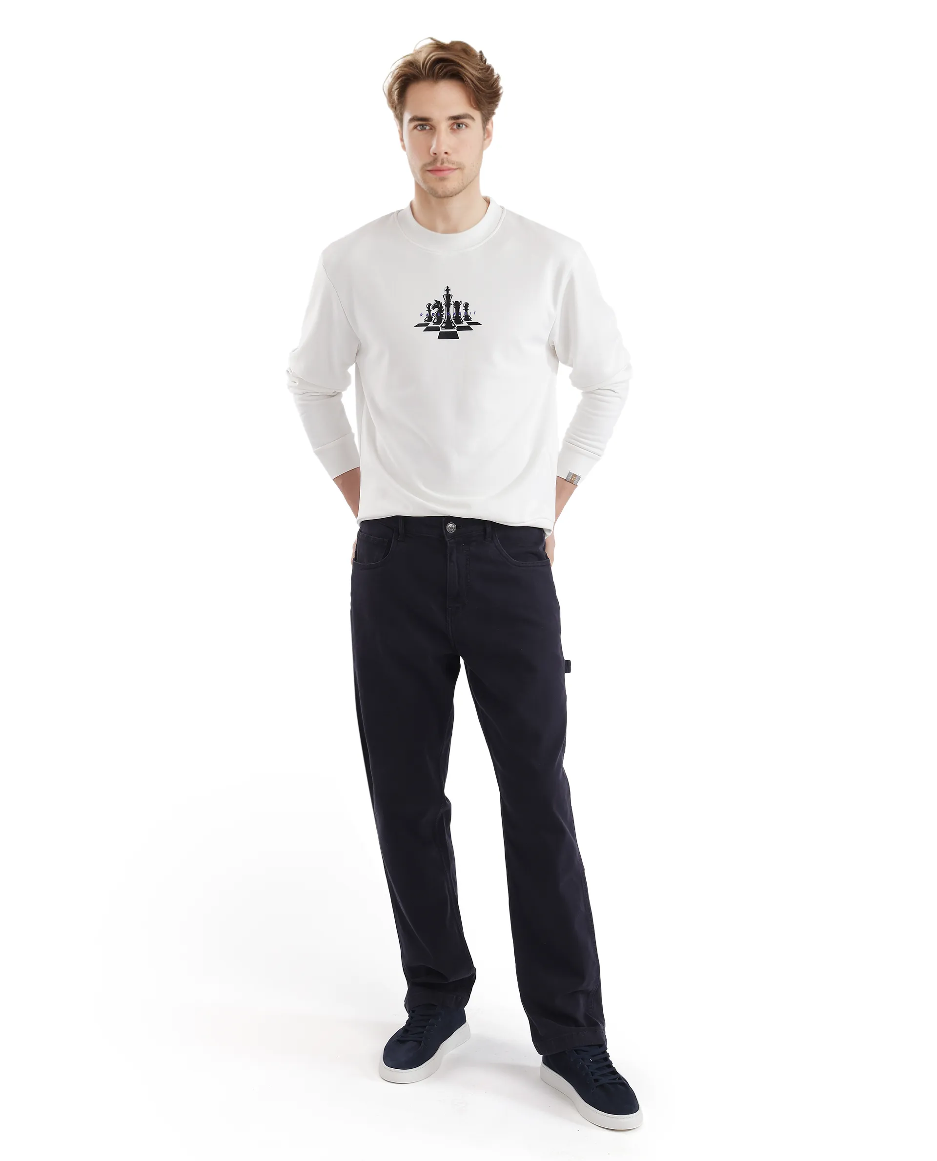 Rare Rabbit Men's Marq Off White Polyester Graphic Print Regular Fit Full Sleeve Crew Neck Sweatshirt - Image 2