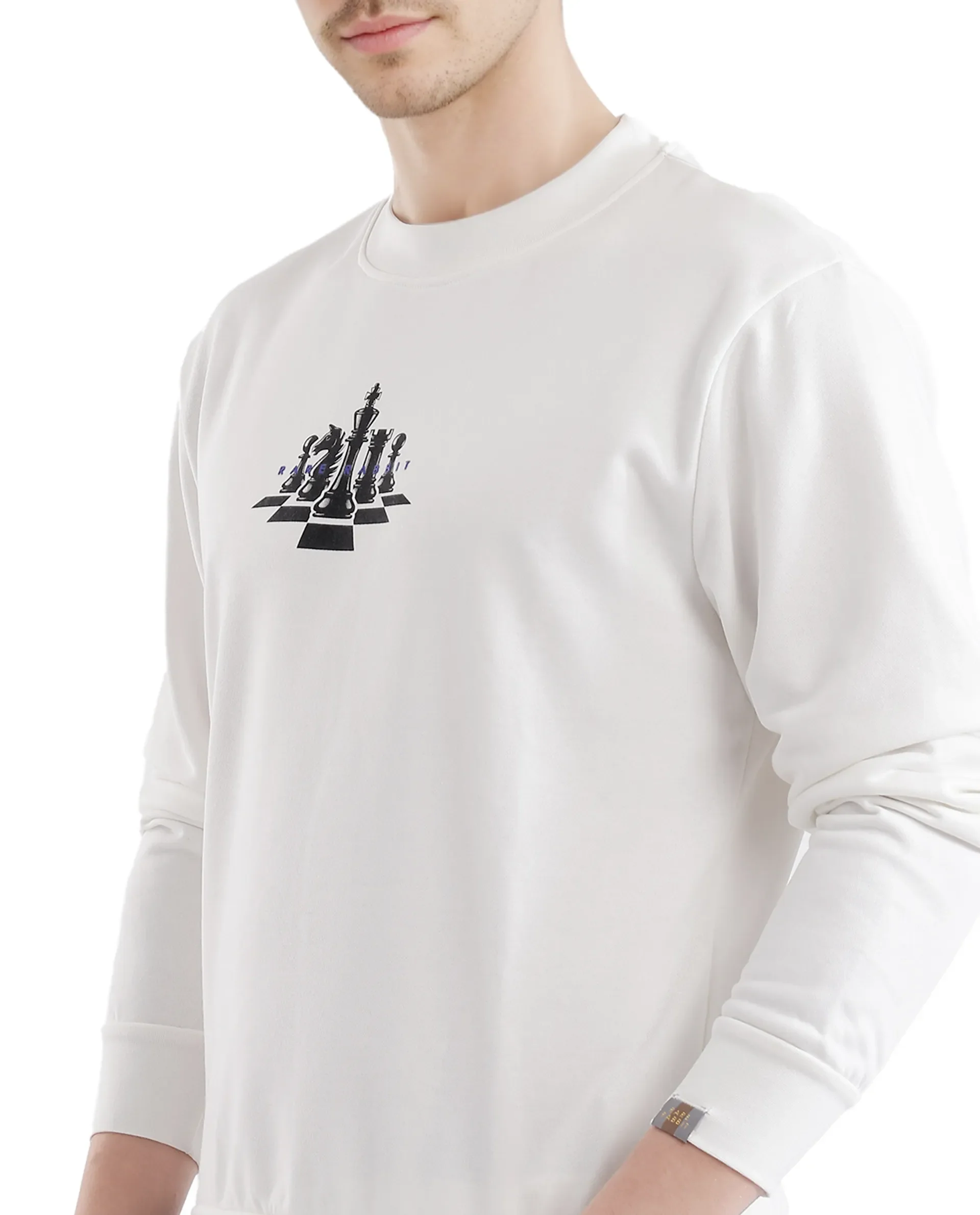 Rare Rabbit Men's Marq Off White Polyester Graphic Print Regular Fit Full Sleeve Crew Neck Sweatshirt - Image 3