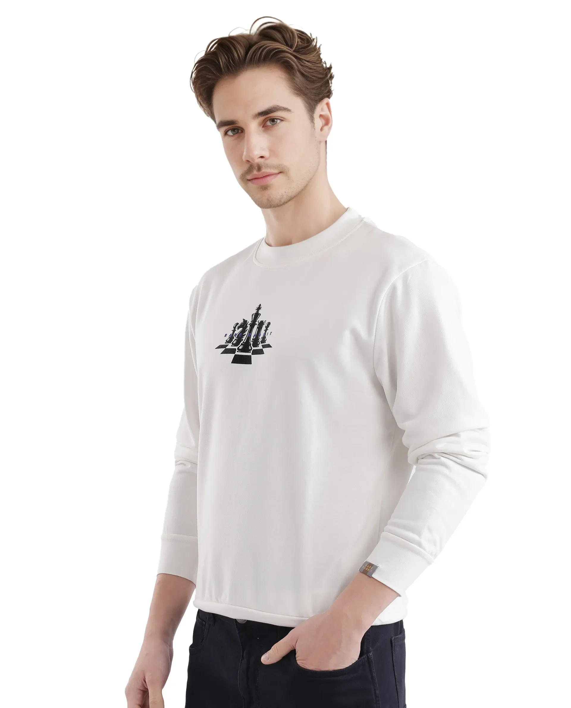 Rare Rabbit Men's Marq Off White Polyester Graphic Print Regular Fit Full Sleeve Crew Neck Sweatshirt - Image 5