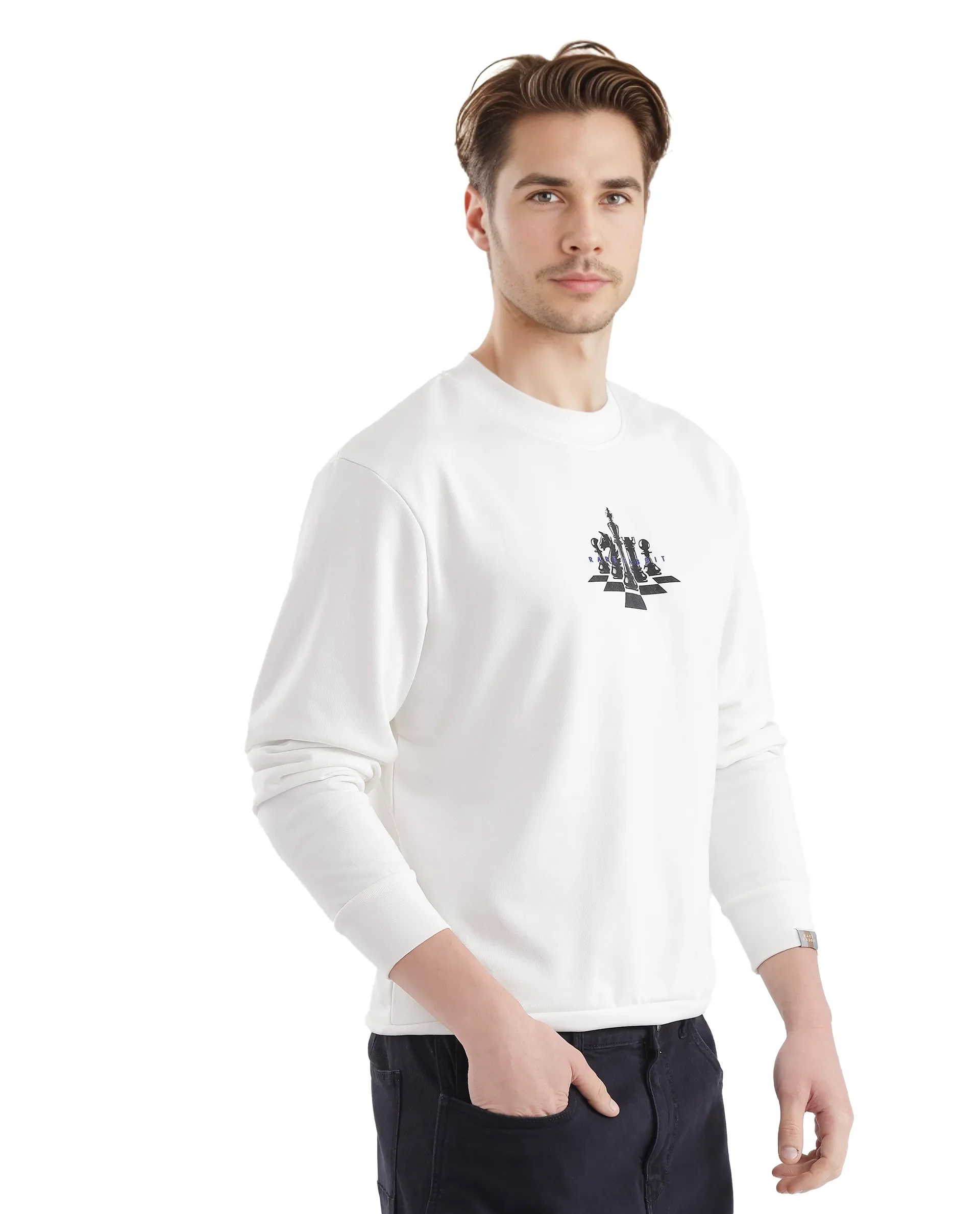 Rare Rabbit Men's Marq Off White Polyester Graphic Print Regular Fit Full Sleeve Crew Neck Sweatshirt - Image 6