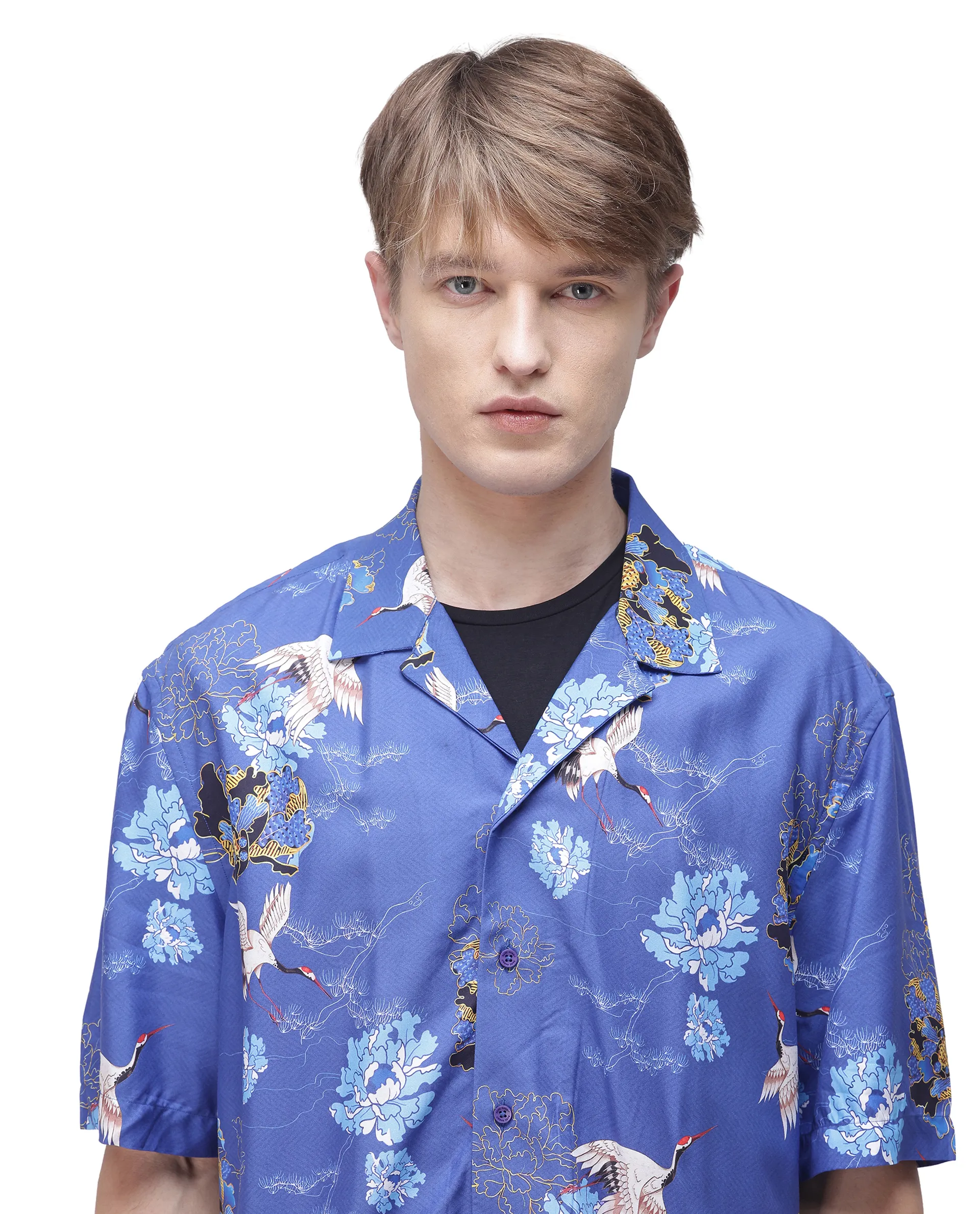 Rare Rabbit Men's Marque Blue Viscose Floral Print Boxy Fit Half Sleeve Cuban Collar Shirt - Image 5