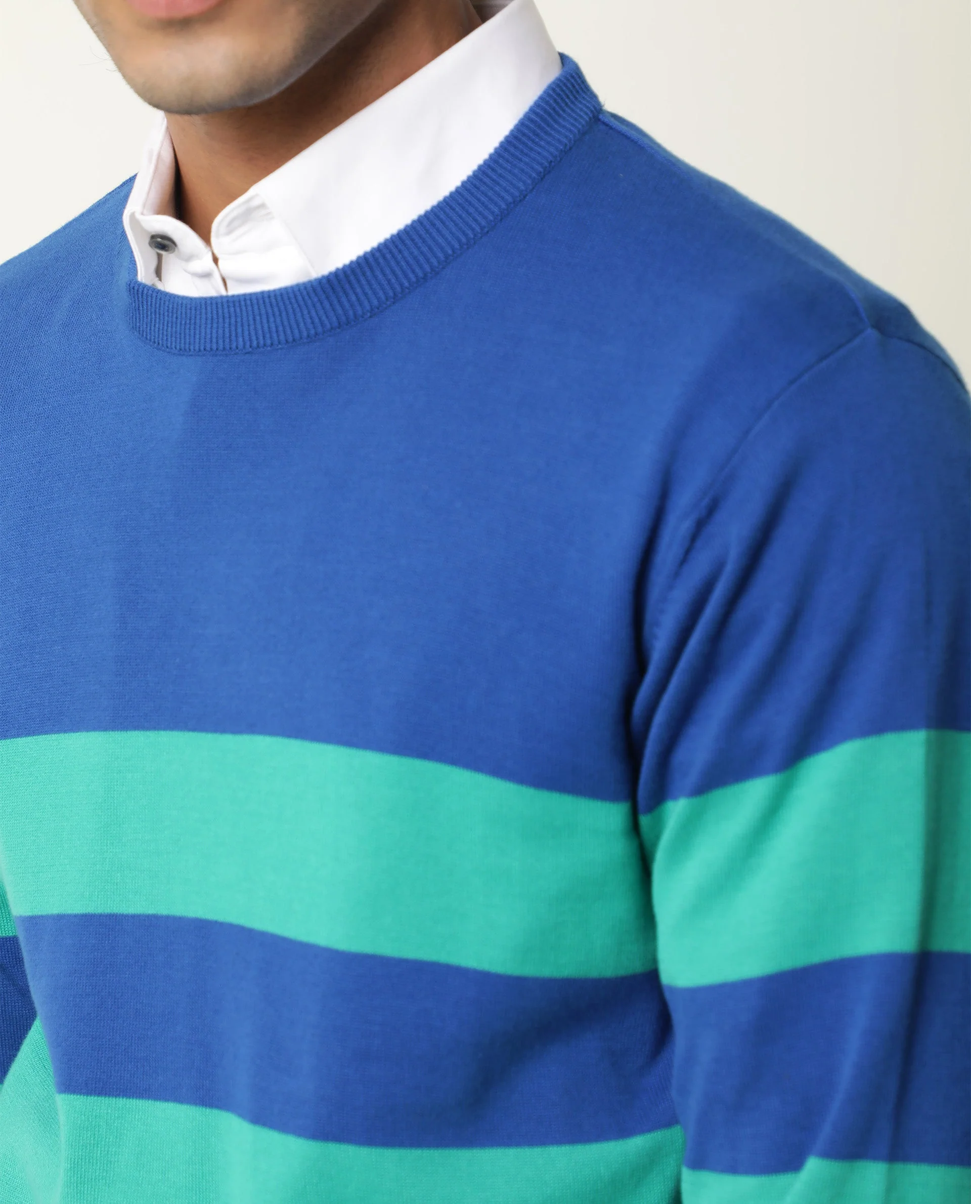 Rare Rabbit Men's Marri Green Cotton Striped Print Regular Fit Full Sleeve Crew Neck Sweater - Image 5