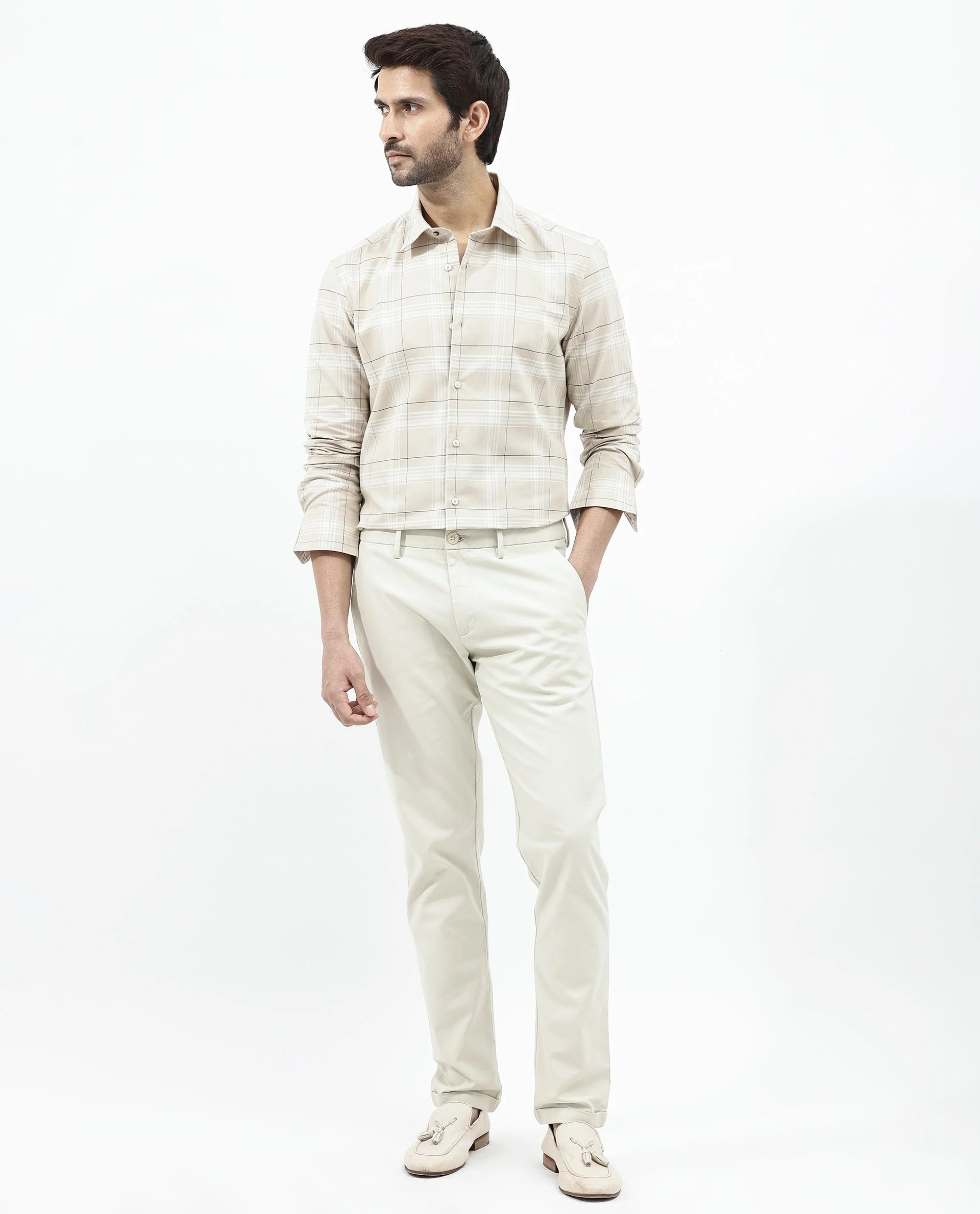 Rare Rabbit Men's Marron Beige Cotton Checked Print Regular Fit Full Sleeve Collared Shirt - Image 2