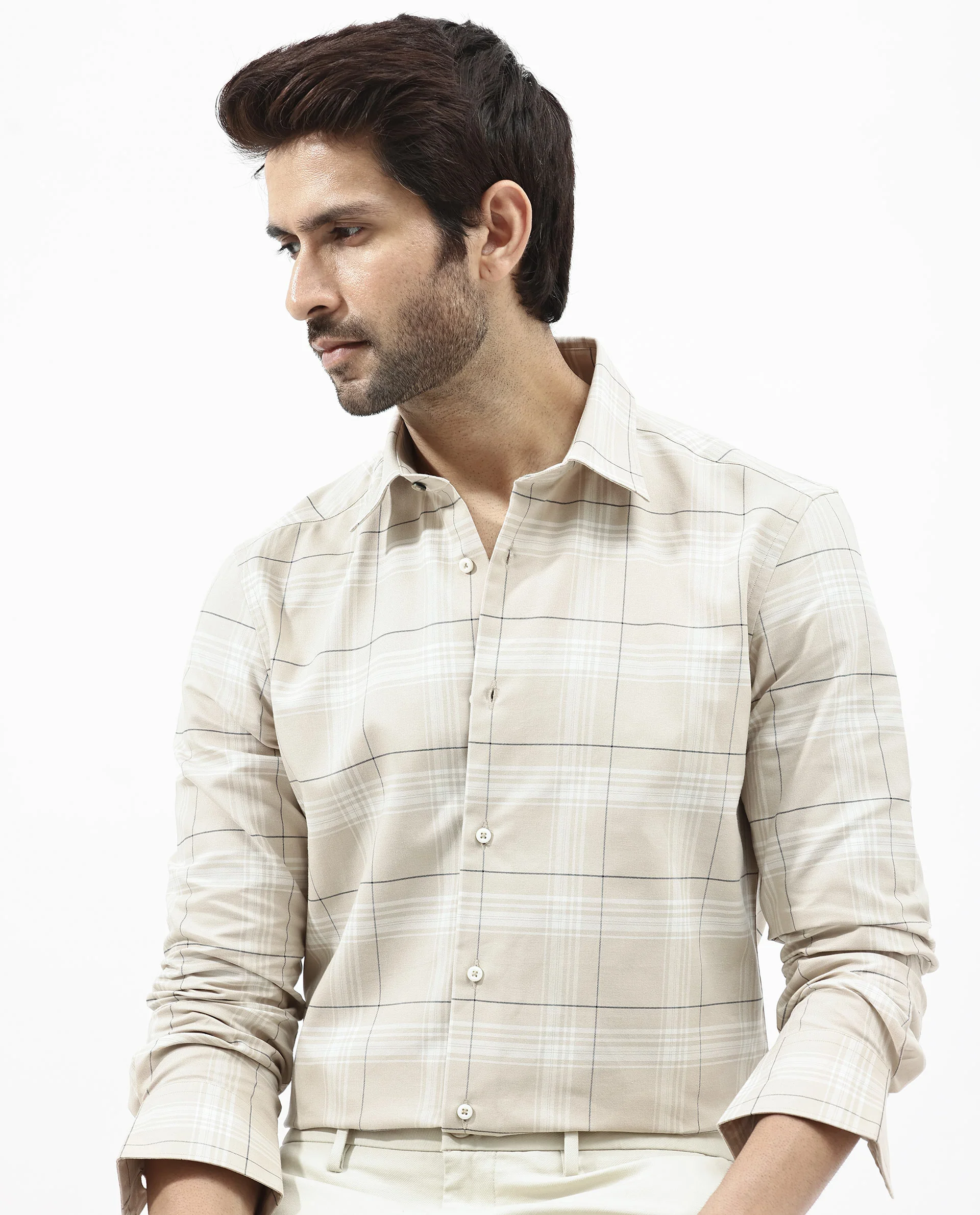Rare Rabbit Men's Marron Beige Cotton Checked Print Regular Fit Full Sleeve Collared Shirt - Image 3