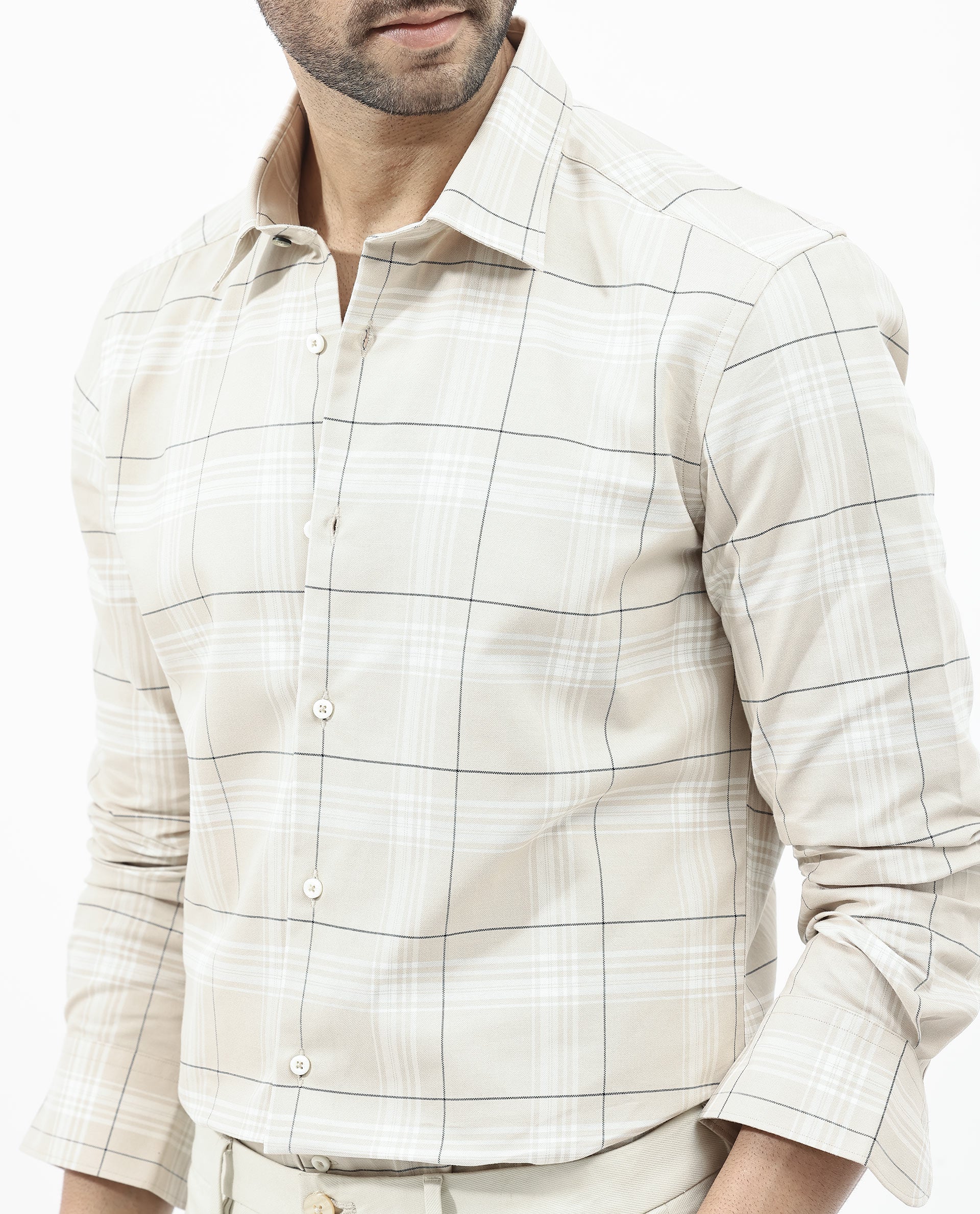 Rare Rabbit Men's Marron Beige Cotton Checked Print Regular Fit Full Sleeve Collared Shirt - Image 5