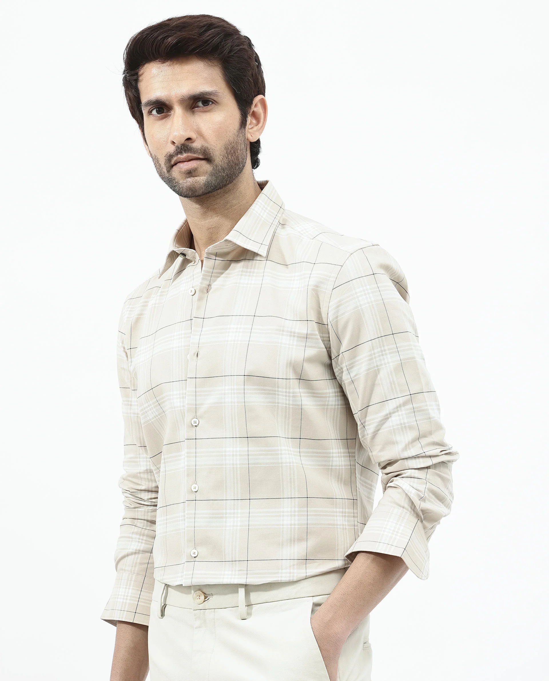 Rare Rabbit Men's Marron Beige Cotton Checked Print Regular Fit Full Sleeve Collared Shirt - Image 8