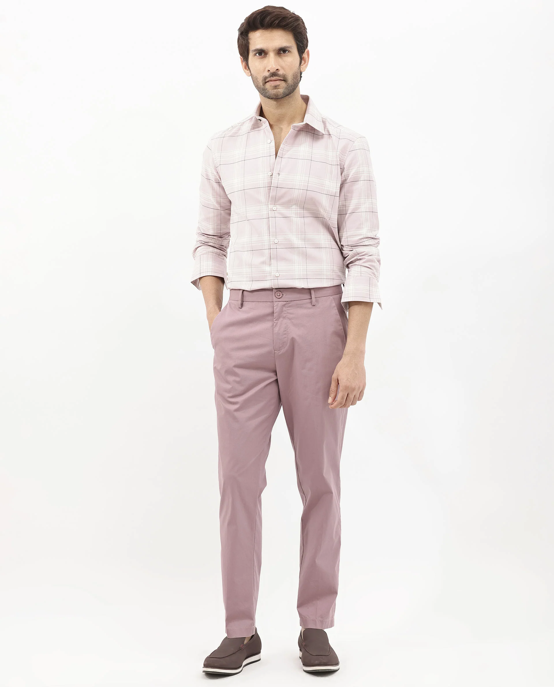 Rare Rabbit Men's Marron Dusky Purple Cotton Checked Print Regular Fit Full Sleeve Collared Shirt - Image 2