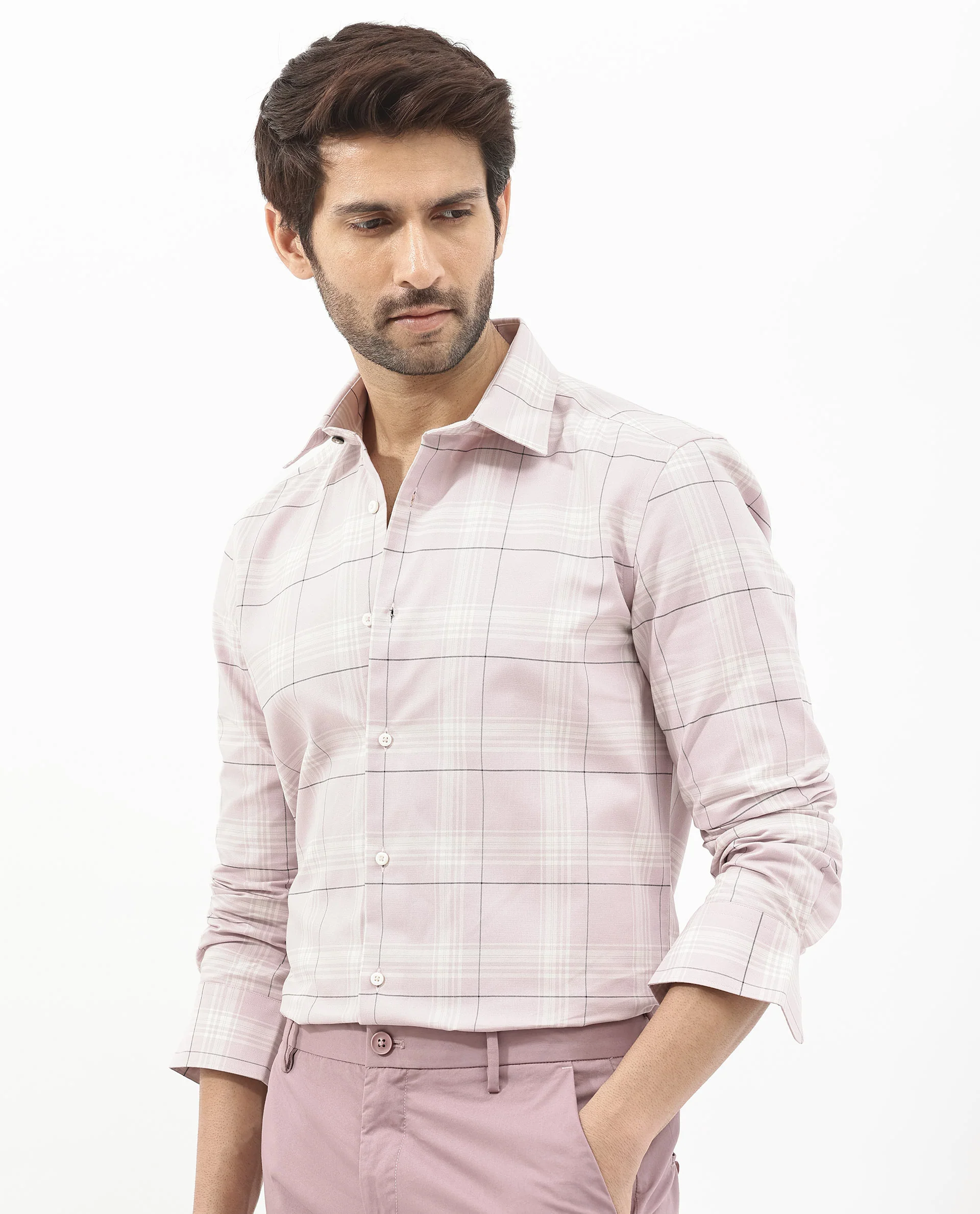 Rare Rabbit Men's Marron Dusky Purple Cotton Checked Print Regular Fit Full Sleeve Collared Shirt - Image 3