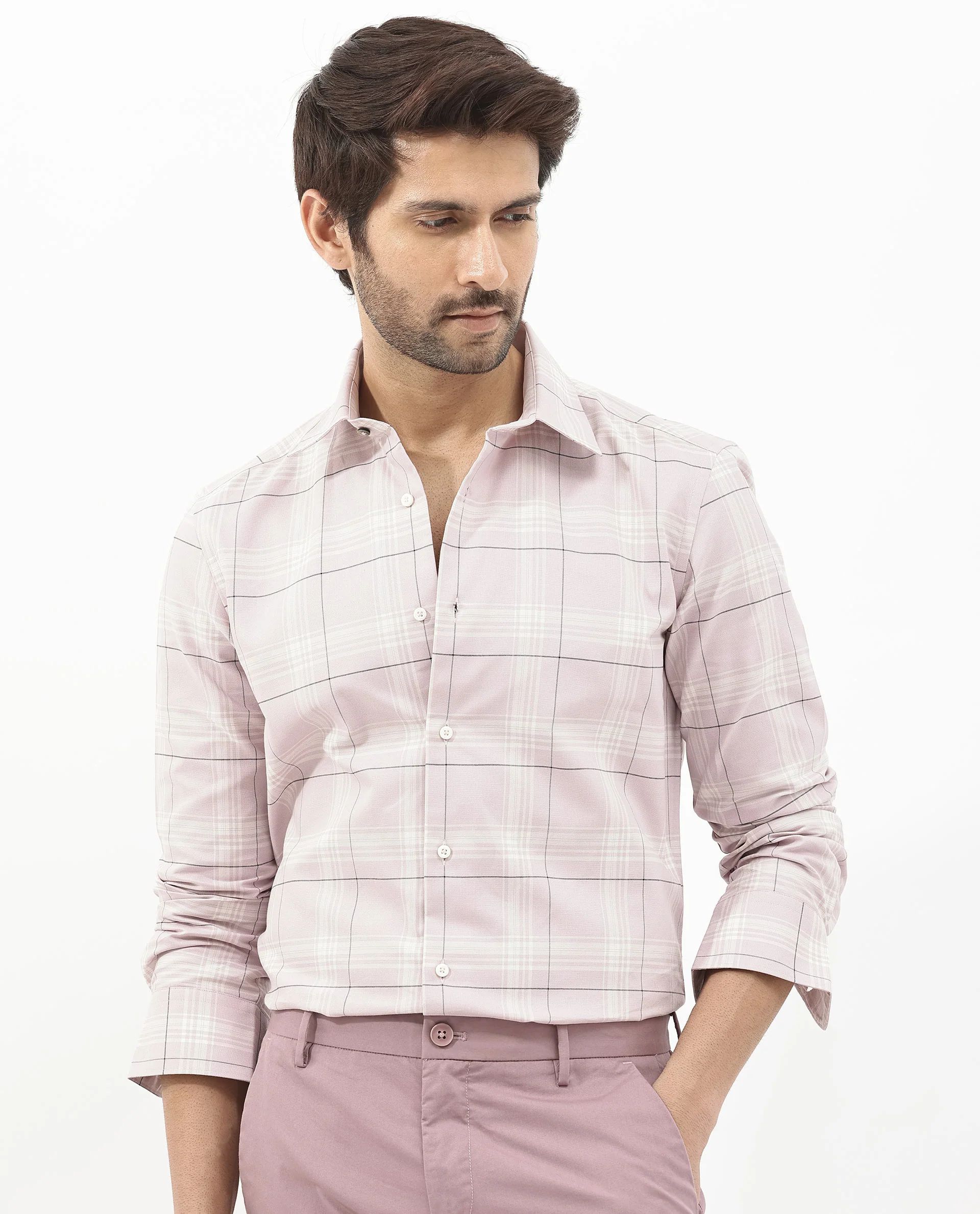 Rare Rabbit Men's Marron Dusky Purple Cotton Checked Print Regular Fit Full Sleeve Collared Shirt - Image 8