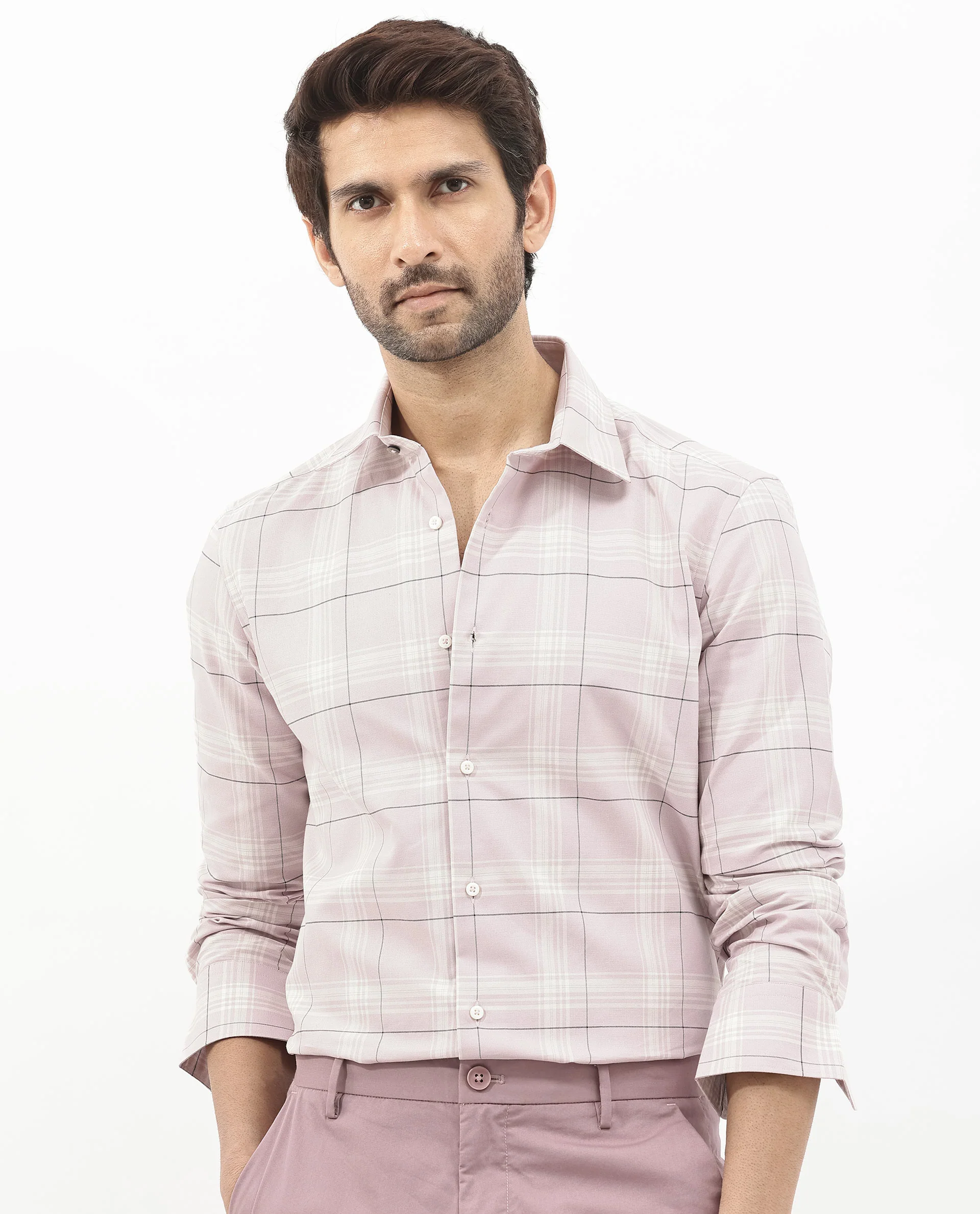 Rare Rabbit Men's Marron Dusky Purple Cotton Checked Print Regular Fit Full Sleeve Collared Shirt - Image 9