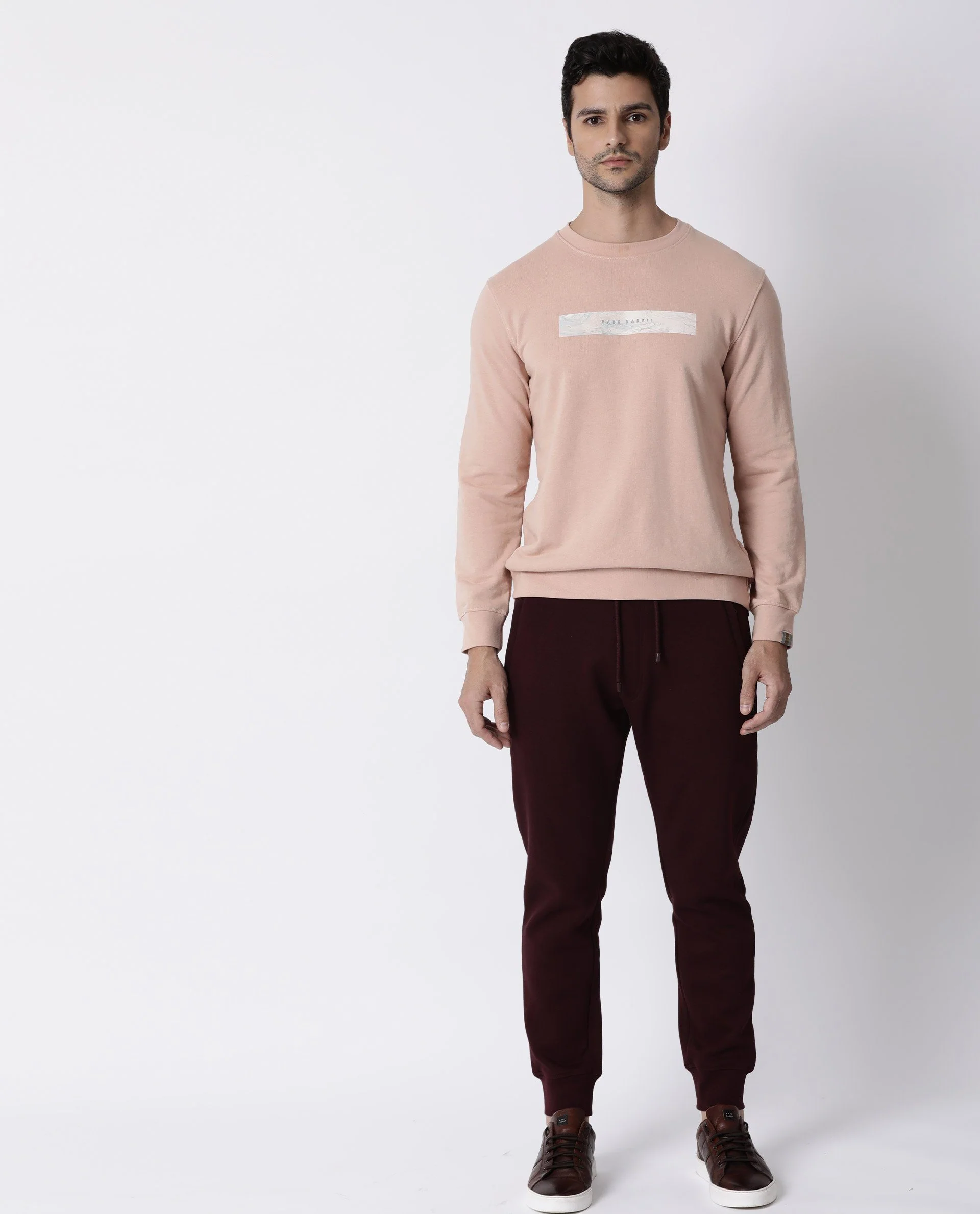 Rare Rabbit Men's Mars Peach Cotton Slim Fit Full Sleeve Crew Neck Sweatshirt - Image 2