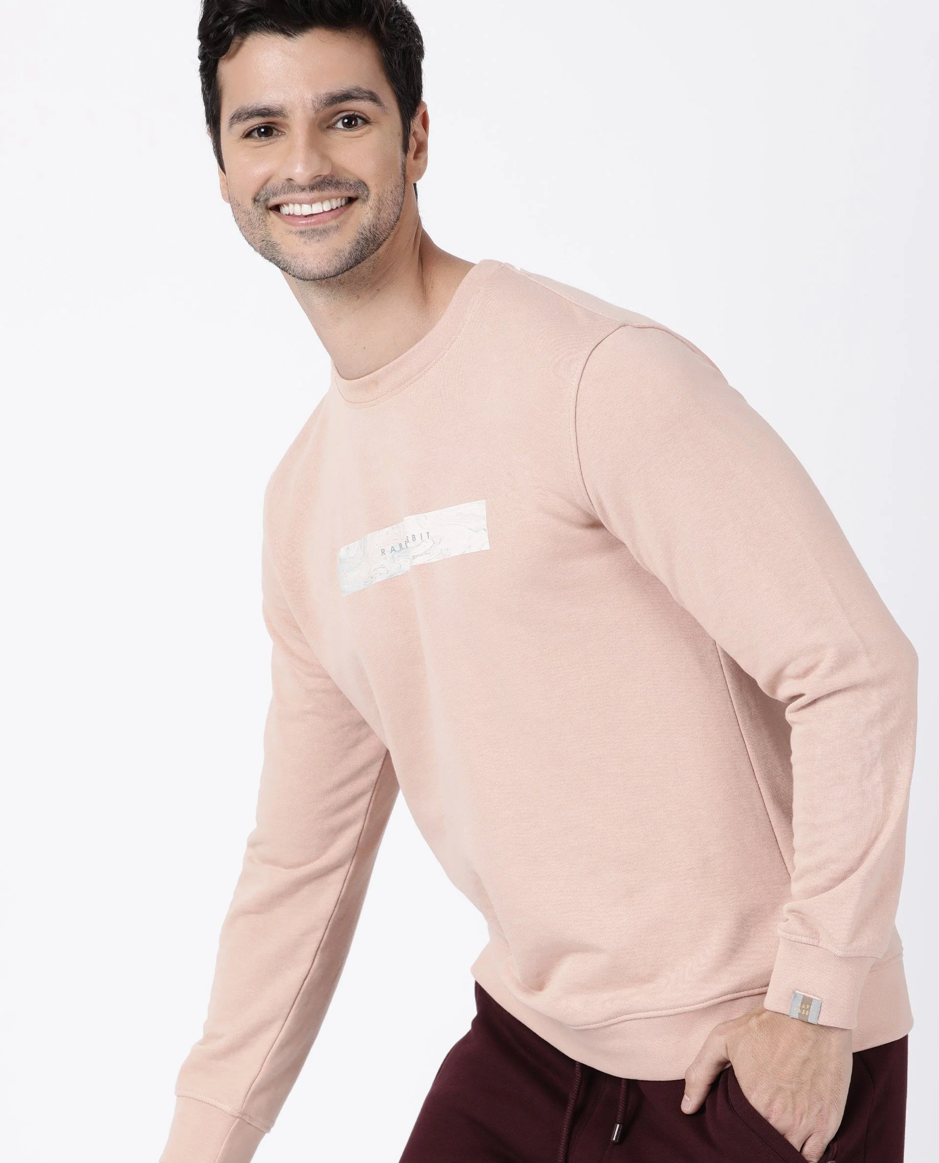 Rare Rabbit Men's Mars Peach Cotton Slim Fit Full Sleeve Crew Neck Sweatshirt - Image 4