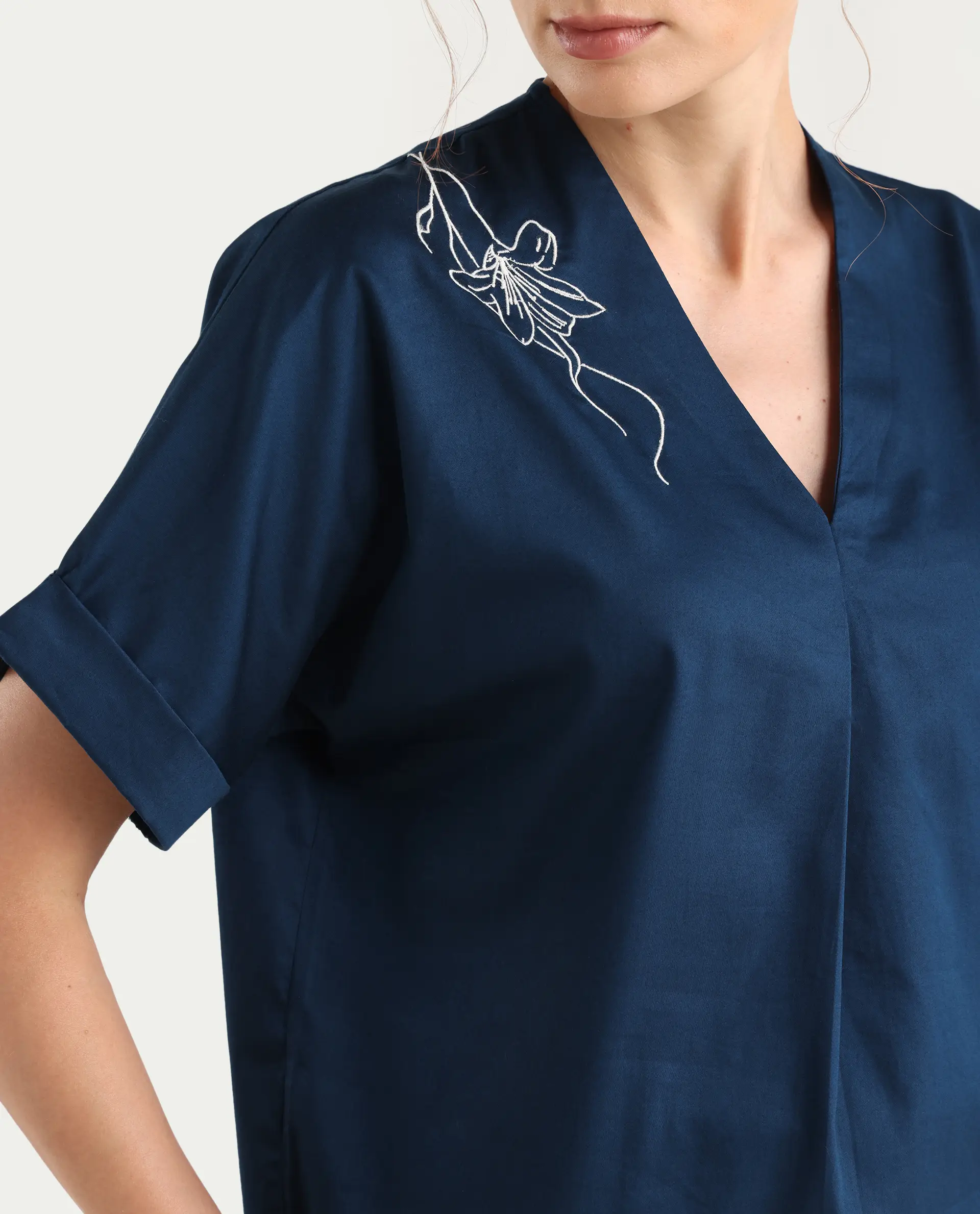 Rareism Women's Mars Blue Cotton V-Neck Boxy Fit Top - Image 5