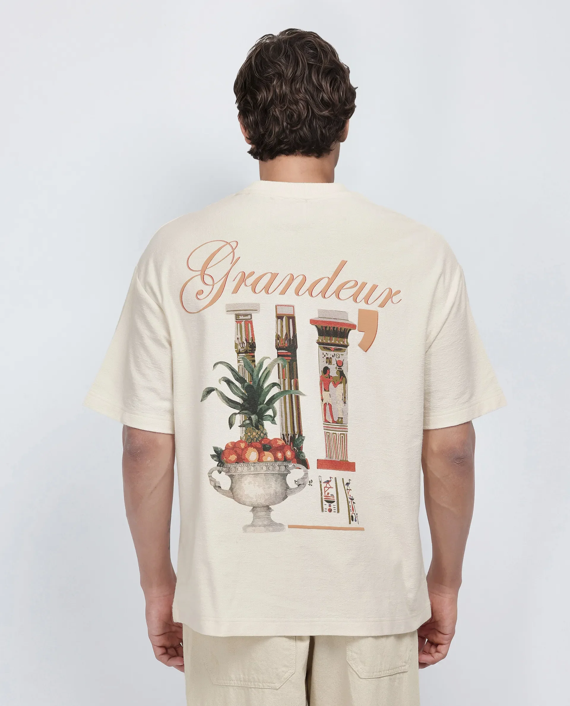 Rare Rabbit Men's Marsa Off White Cotton Blend Graphic Print Oversized Fit Half Sleeve Crew Neck T-Shirt - Image 4