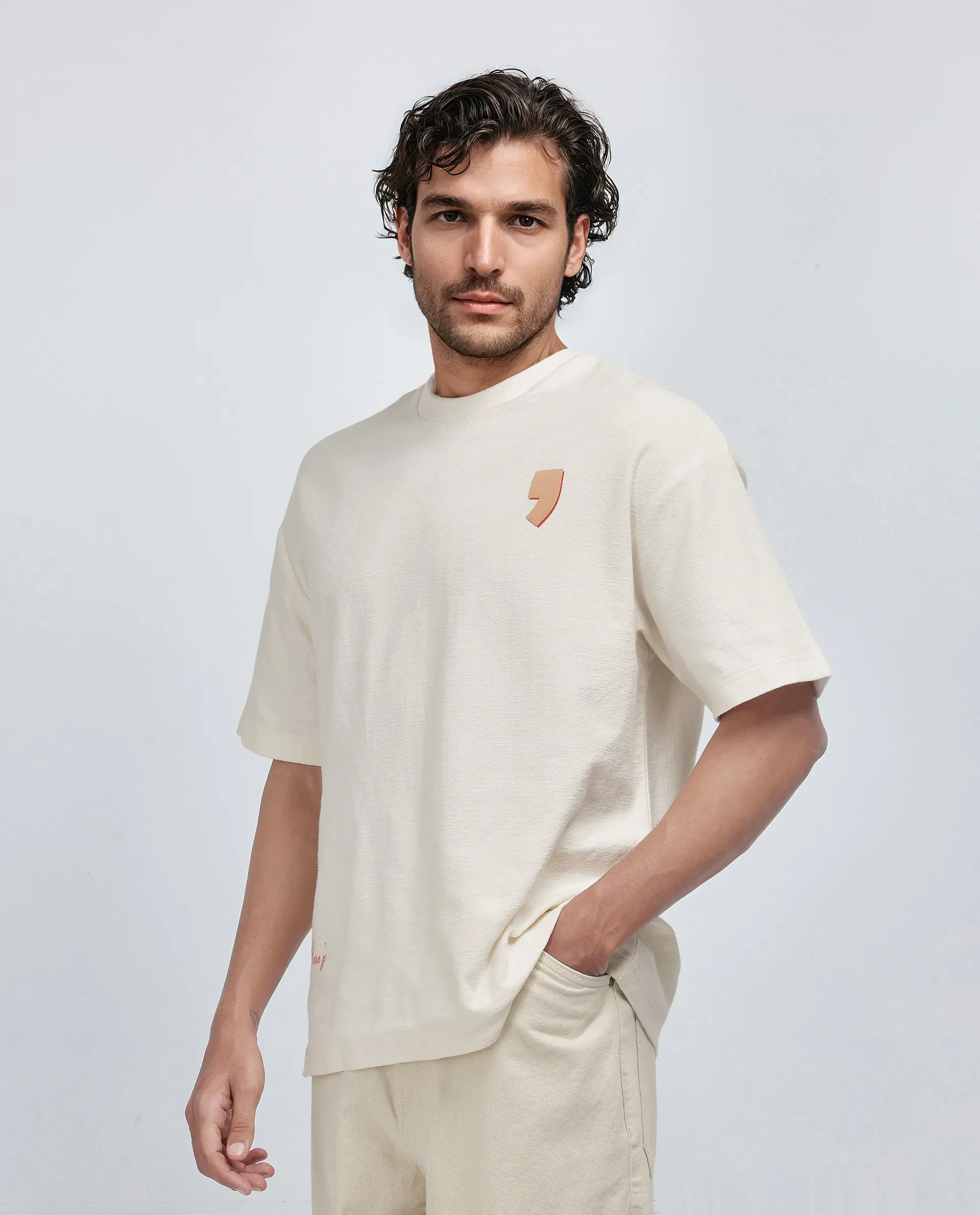 Rare Rabbit Men's Marsa Off White Cotton Blend Graphic Print Oversized Fit Half Sleeve Crew Neck T-Shirt - Image 5