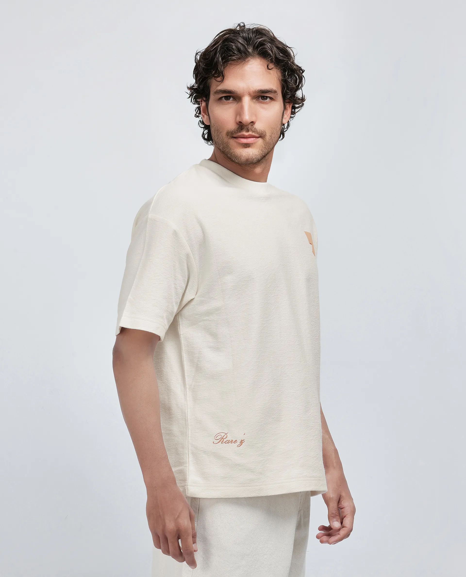Rare Rabbit Men's Marsa Off White Cotton Blend Graphic Print Oversized Fit Half Sleeve Crew Neck T-Shirt - Image 6