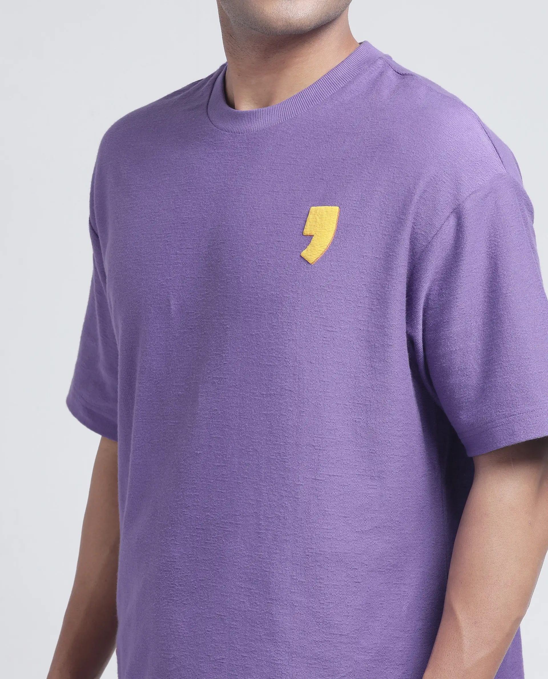 Rare Rabbit Men's Marsa Purple Cotton Blend Graphic Print Oversized Fit Half Sleeve Crew Neck T-Shirt - Image 3