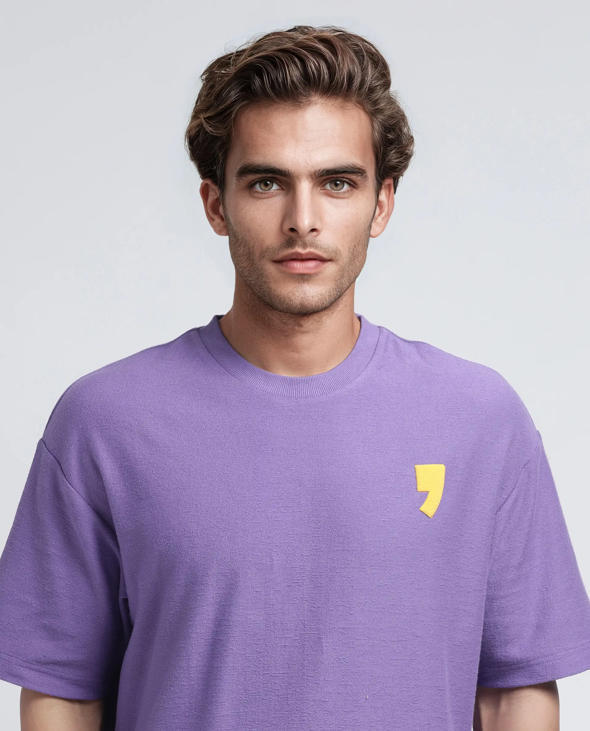 Rare Rabbit Men's Marsa Purple Cotton Blend Graphic Print Oversized Fit Half Sleeve Crew Neck T-Shirt - Image 8