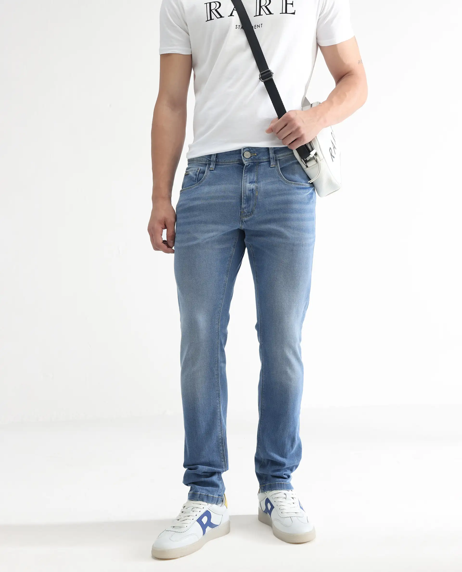 Rare Rabbit Men's Marset Light Blue Cotton Plain Hawk Slim Fit Jeans - Image 2