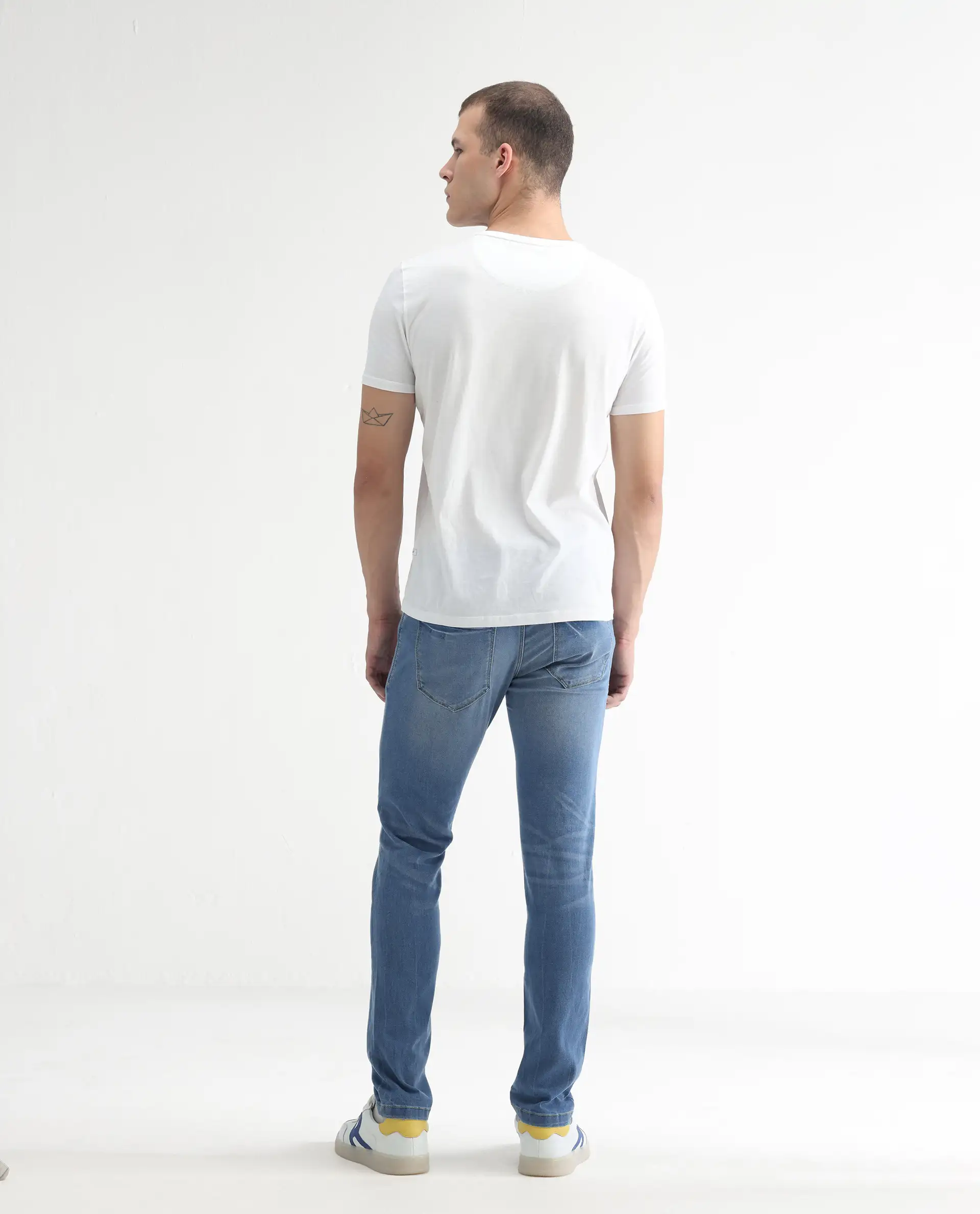 Rare Rabbit Men's Marset Light Blue Cotton Plain Hawk Slim Fit Jeans - Image 4