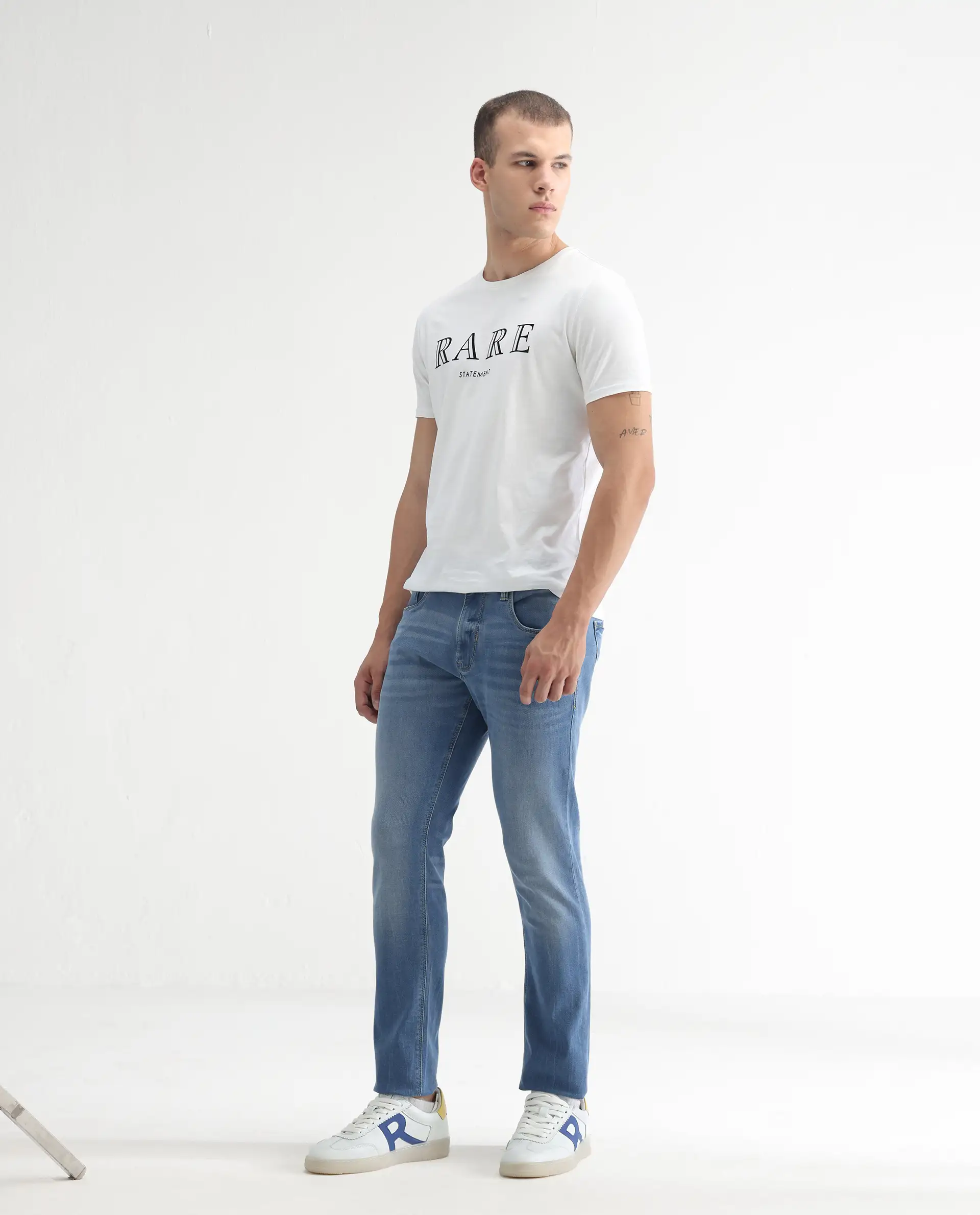Rare Rabbit Men's Marset Light Blue Cotton Plain Hawk Slim Fit Jeans - Image 5