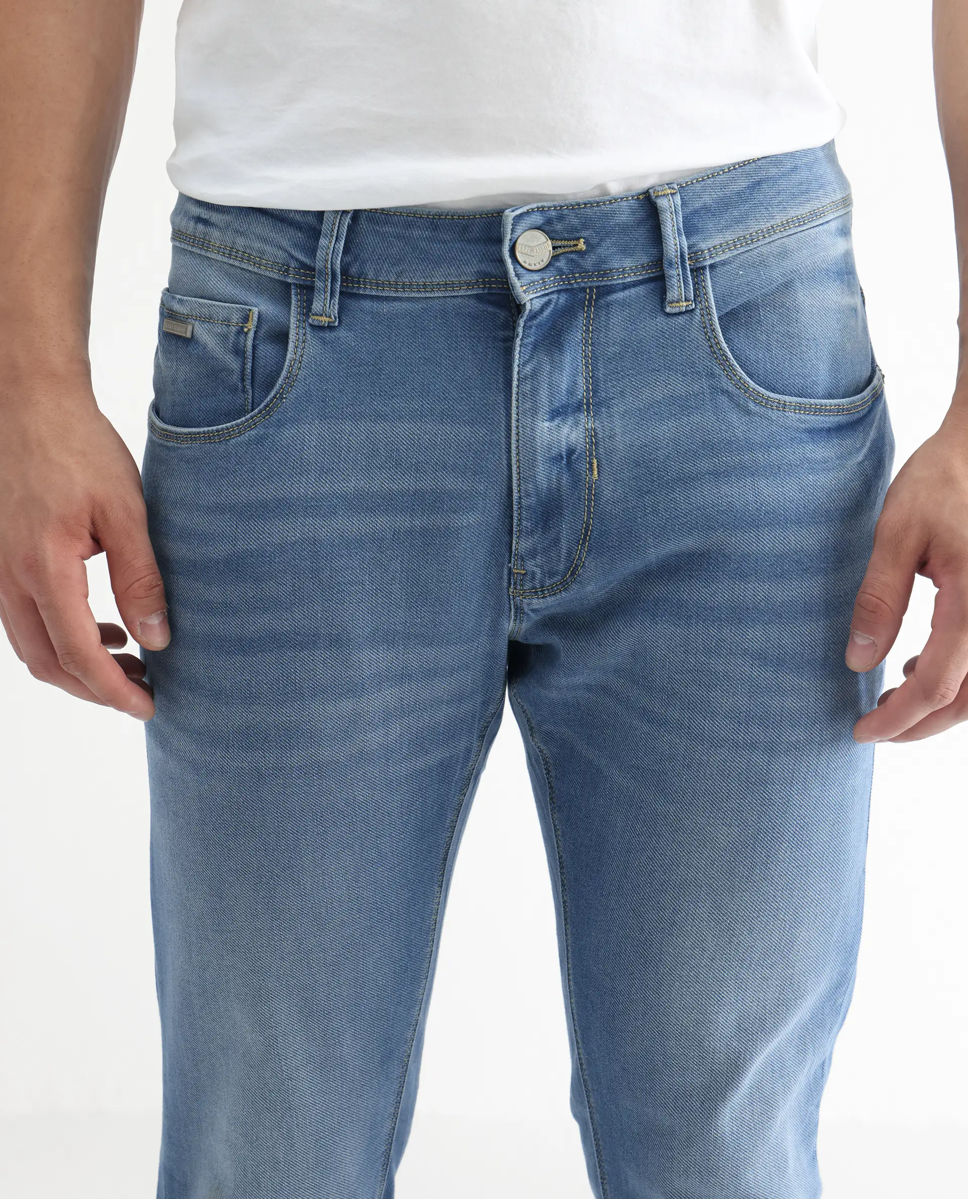 Rare Rabbit Men's Marset Light Blue Cotton Plain Hawk Slim Fit Jeans - Image 9