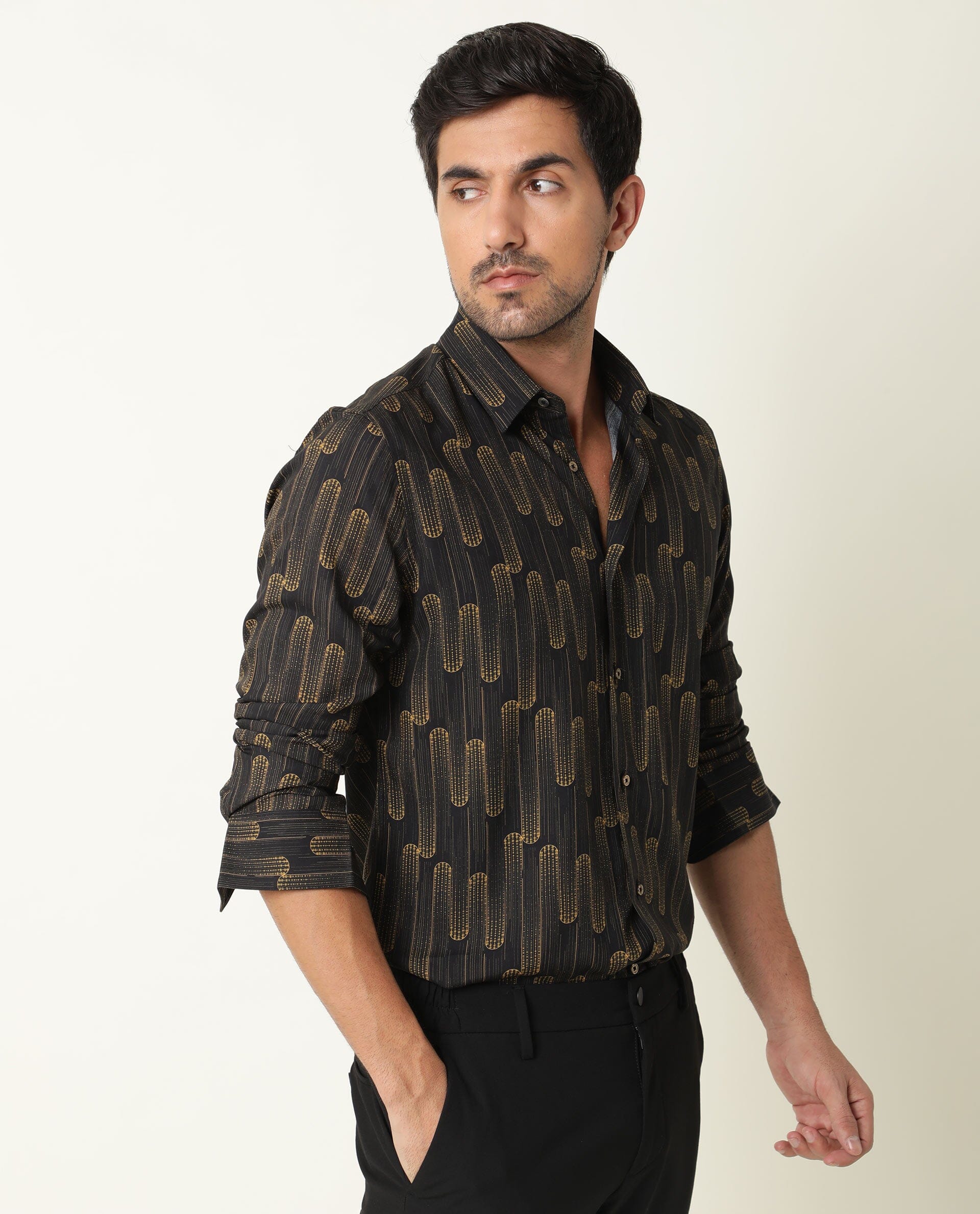 Rare Rabbit Men's Marshey Black Cotton Abstract Print Regular Fit Full Sleeve Collared Shirt - Image 7
