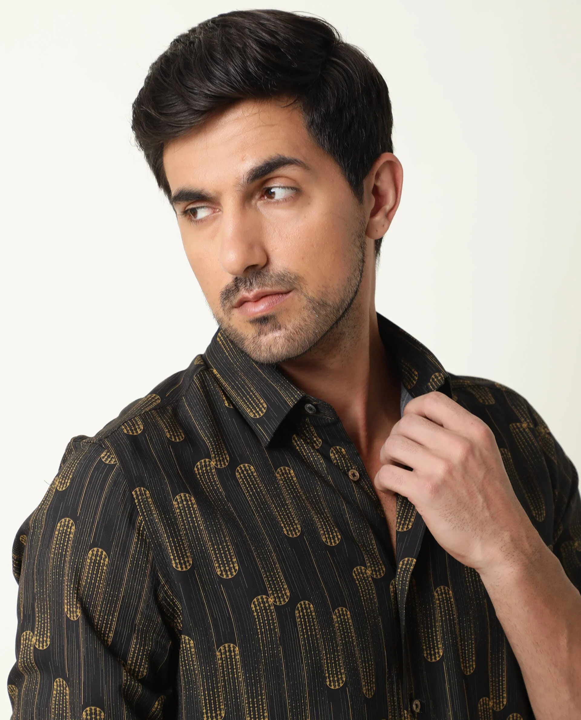 Rare Rabbit Men's Marshey Black Cotton Abstract Print Regular Fit Full Sleeve Collared Shirt - Image 8