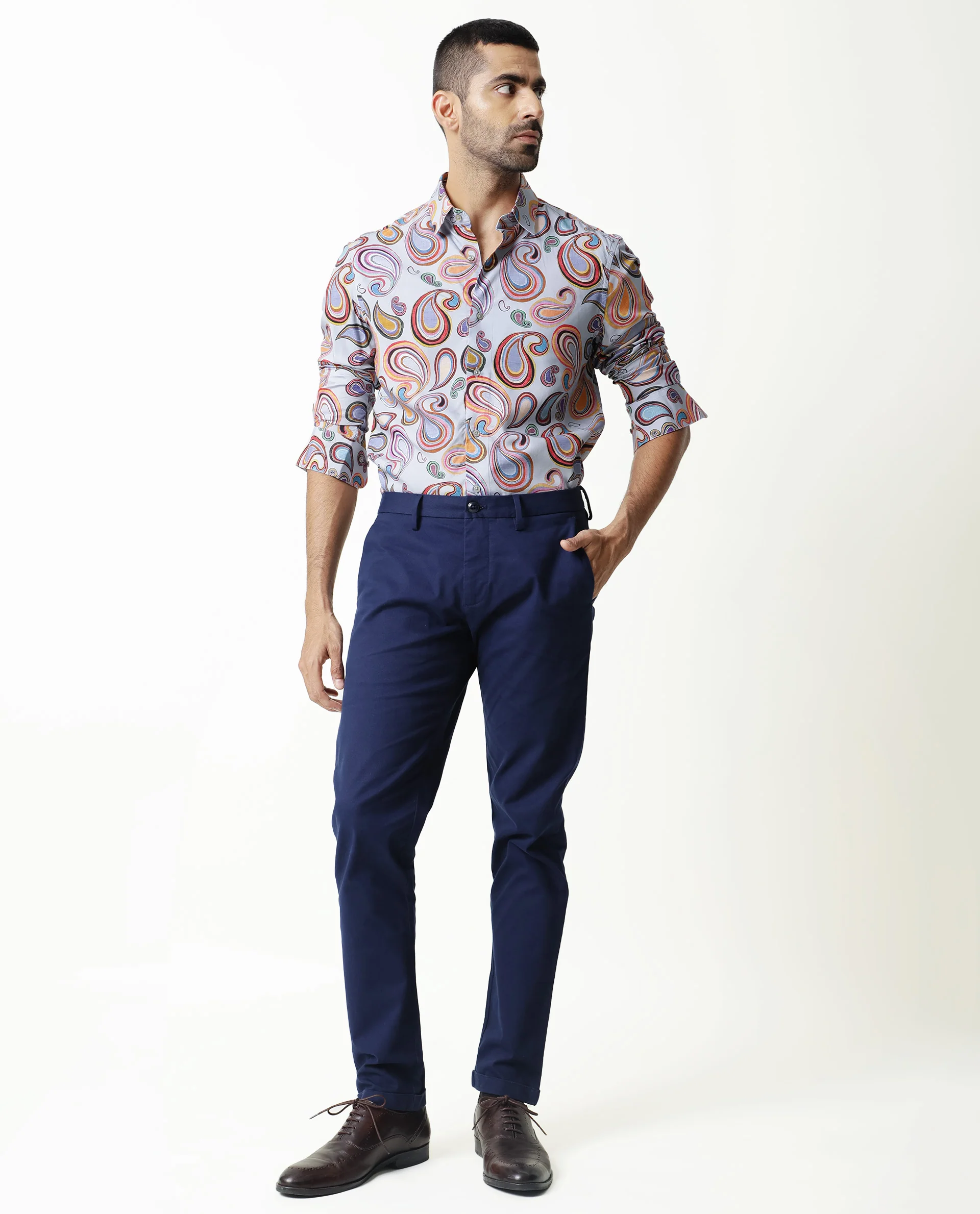 Rare Rabbit Men's Marsh Ls Blue Viscose Paisley Print Regular Fit Full Sleeve Collared Shirt - Image 2