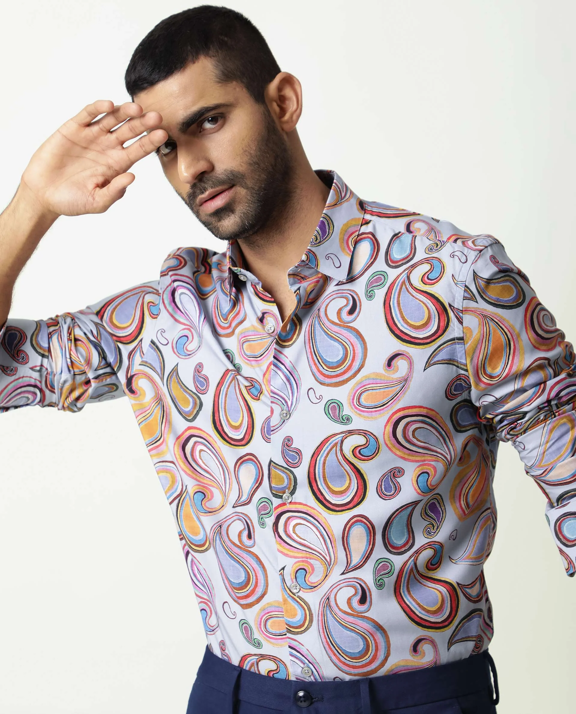 Rare Rabbit Men's Marsh Ls Blue Viscose Paisley Print Regular Fit Full Sleeve Collared Shirt - Image 5