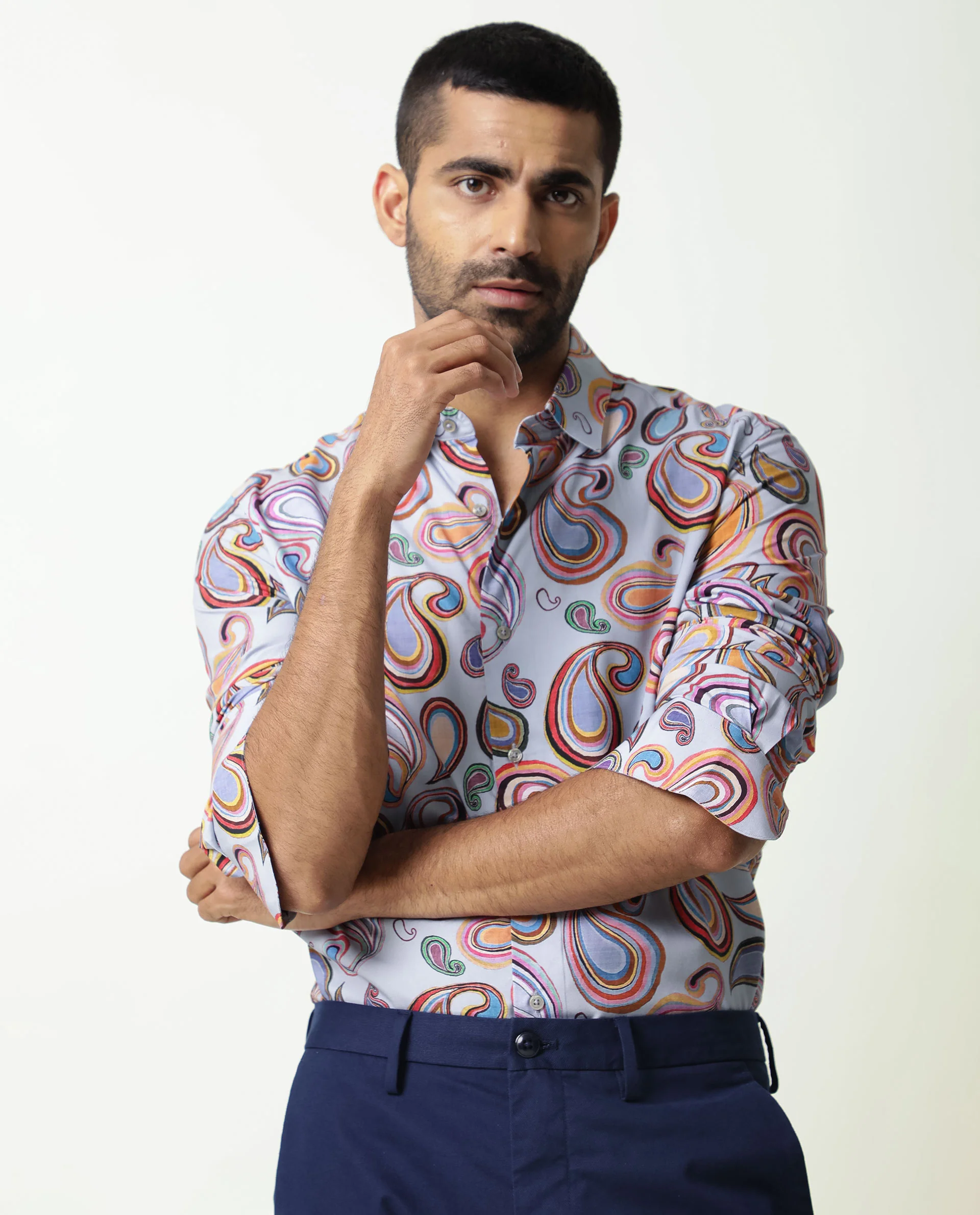 Rare Rabbit Men's Marsh Ls Blue Viscose Paisley Print Regular Fit Full Sleeve Collared Shirt - Image 6