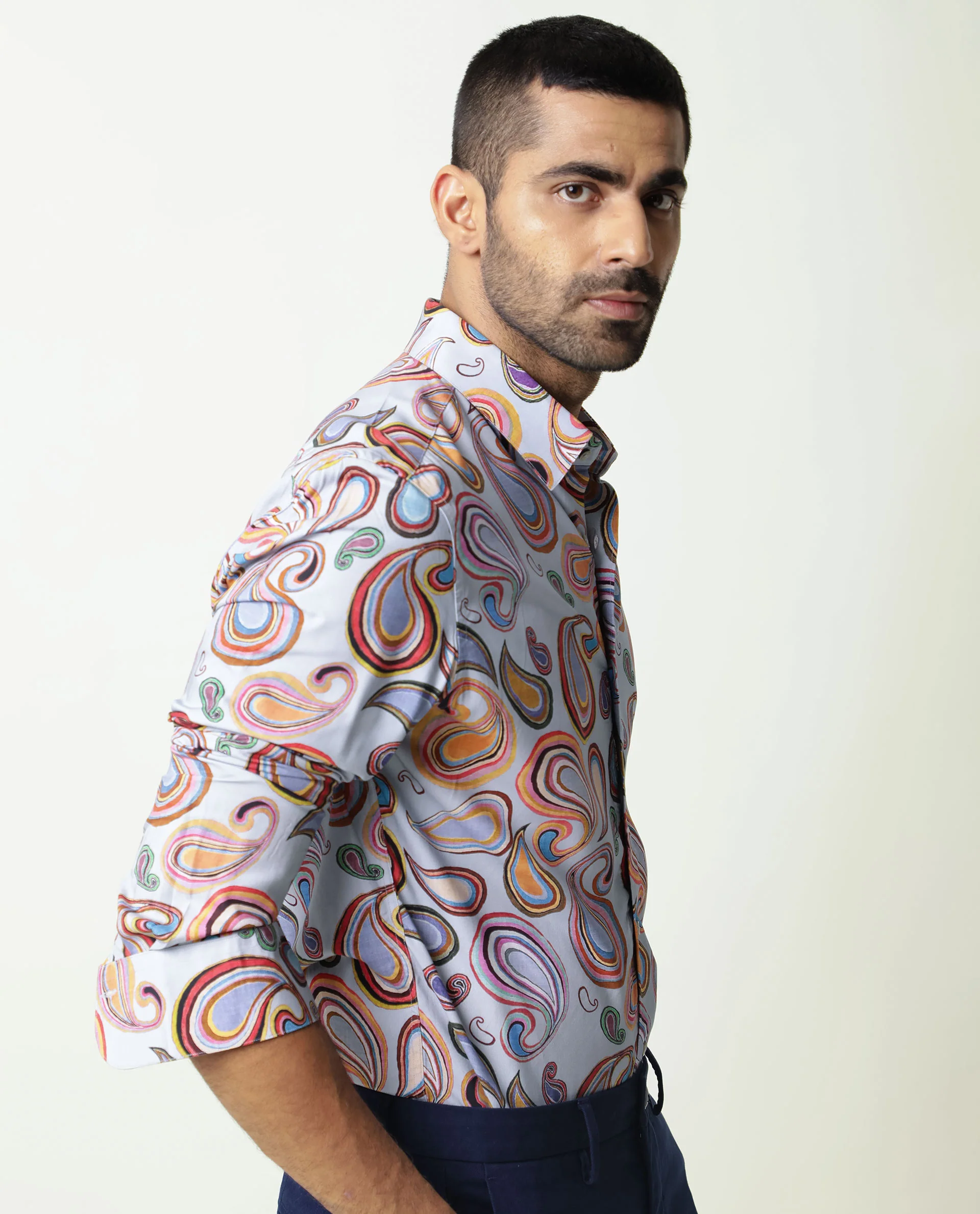 Rare Rabbit Men's Marsh Ls Blue Viscose Paisley Print Regular Fit Full Sleeve Collared Shirt - Image 7