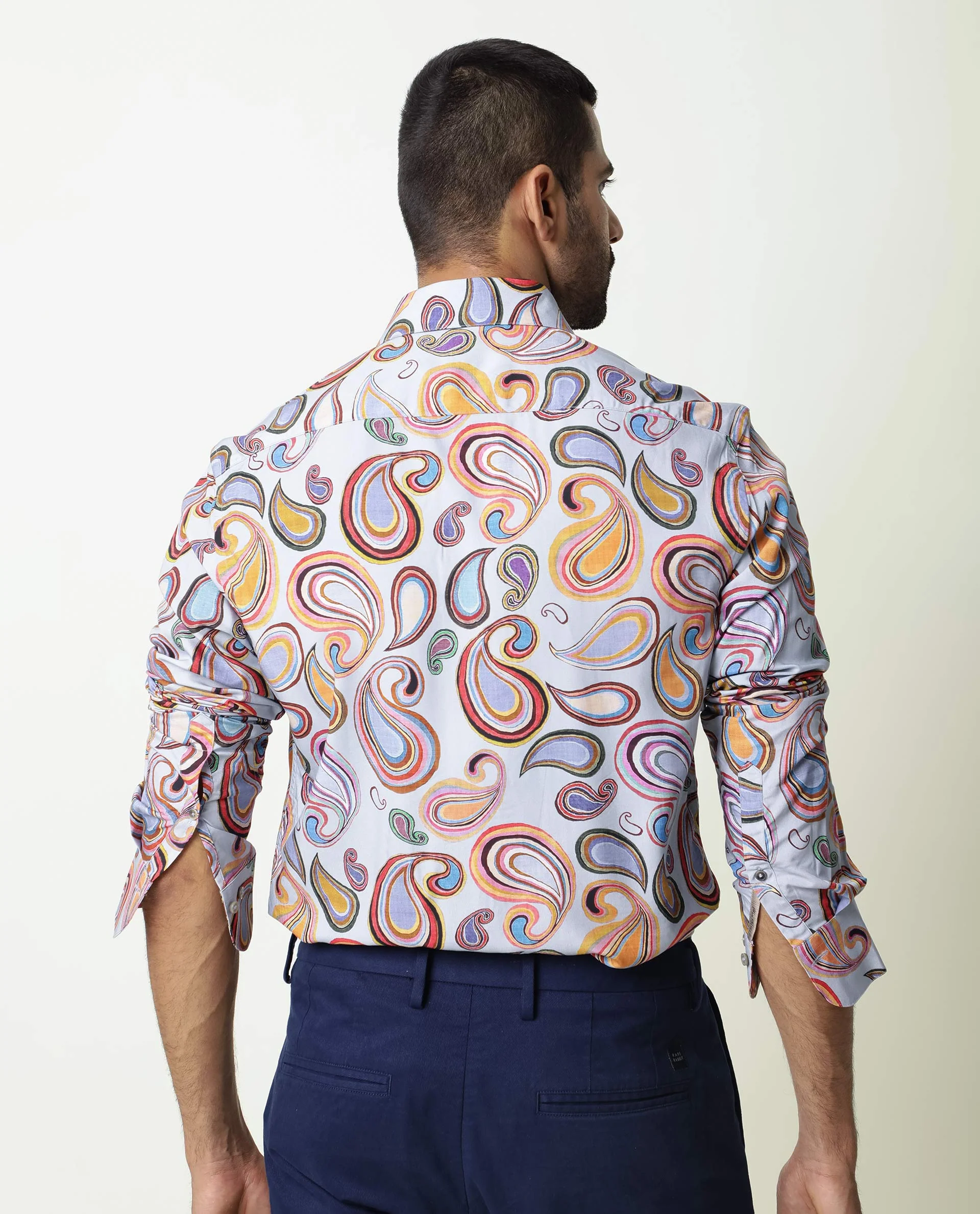 Rare Rabbit Men's Marsh Ls Blue Viscose Paisley Print Regular Fit Full Sleeve Collared Shirt - Image 9