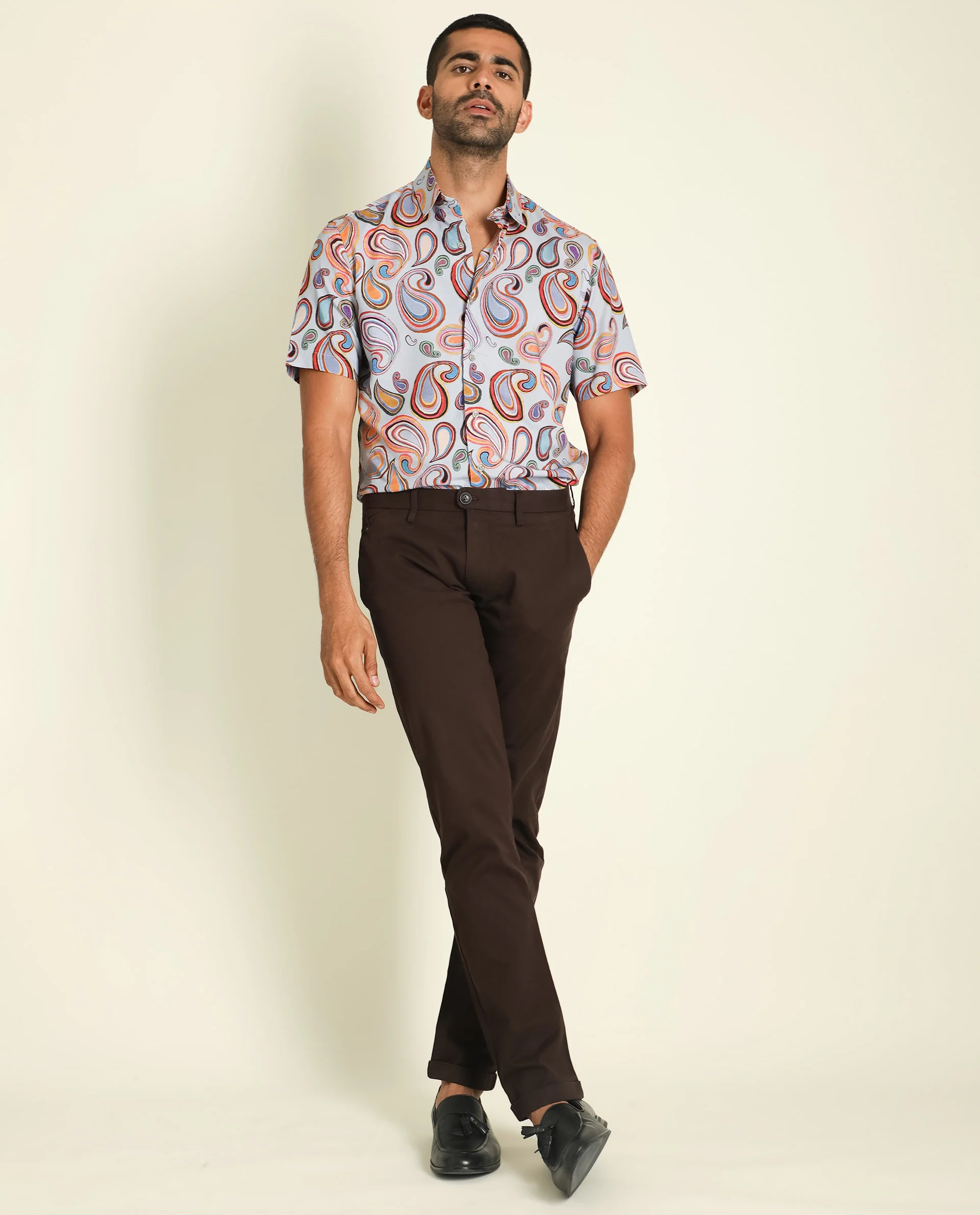 Rare Rabbit Men's Marsh Ss- Blue Viscose Paisley Print Regular Fit Half Sleeve Collared Shirt - Image 3