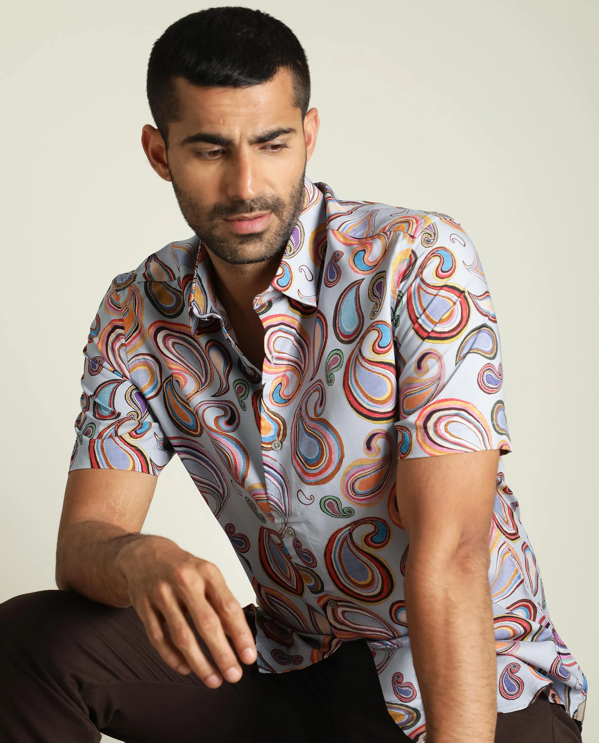 Rare Rabbit Men's Marsh Ss- Blue Viscose Paisley Print Regular Fit Half Sleeve Collared Shirt - Image 5