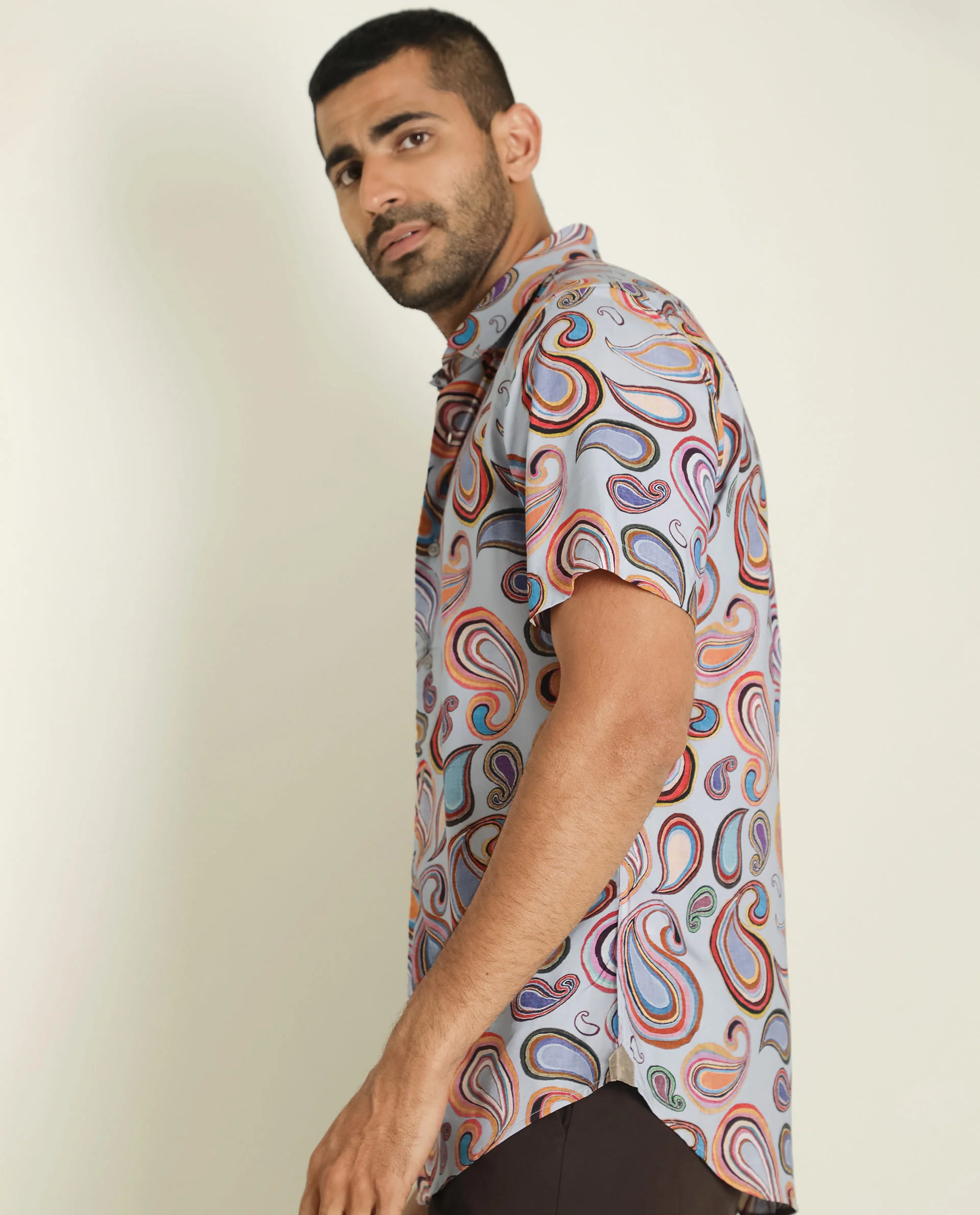 Rare Rabbit Men's Marsh Ss- Blue Viscose Paisley Print Regular Fit Half Sleeve Collared Shirt - Image 6