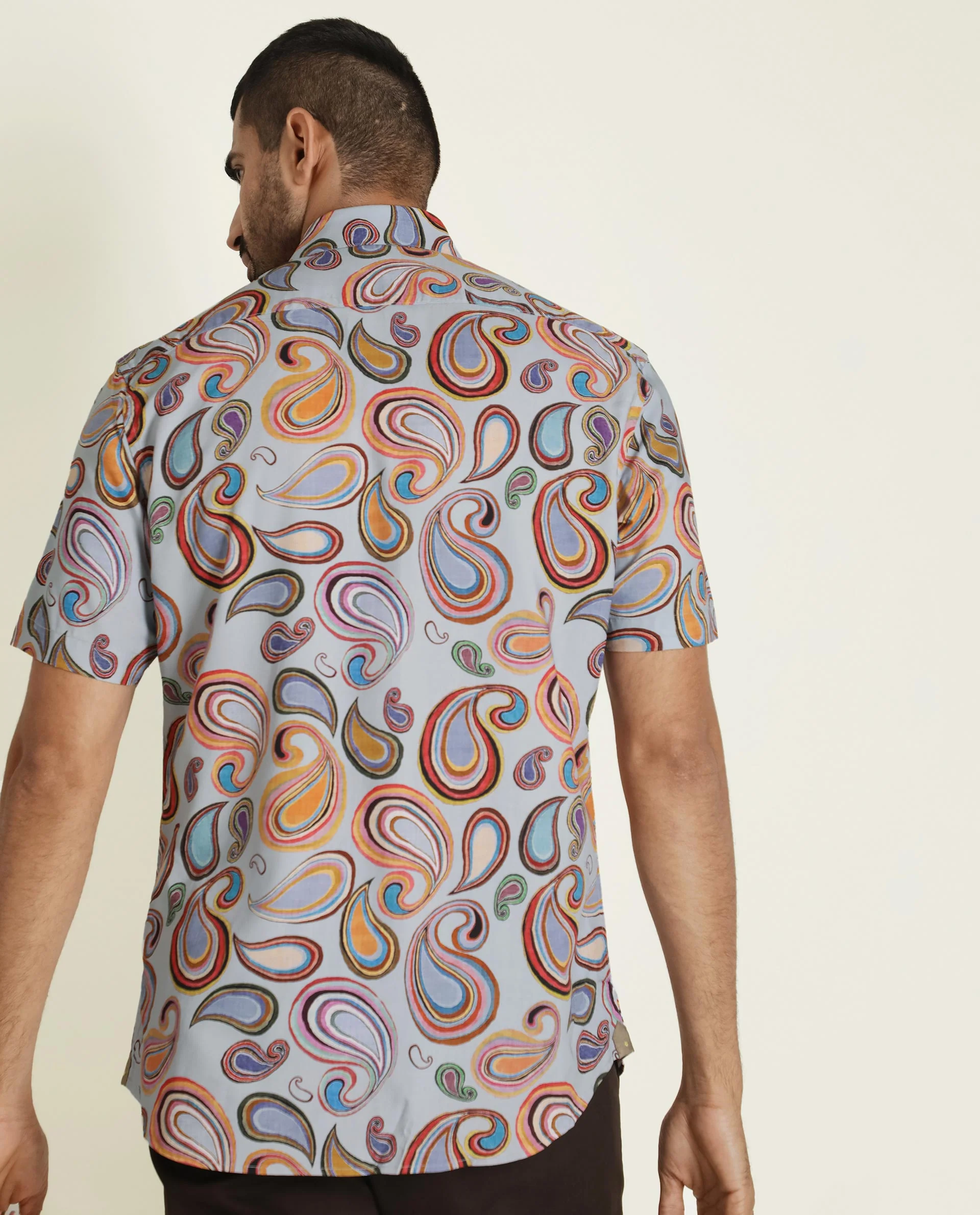 Rare Rabbit Men's Marsh Ss- Blue Viscose Paisley Print Regular Fit Half Sleeve Collared Shirt - Image 8