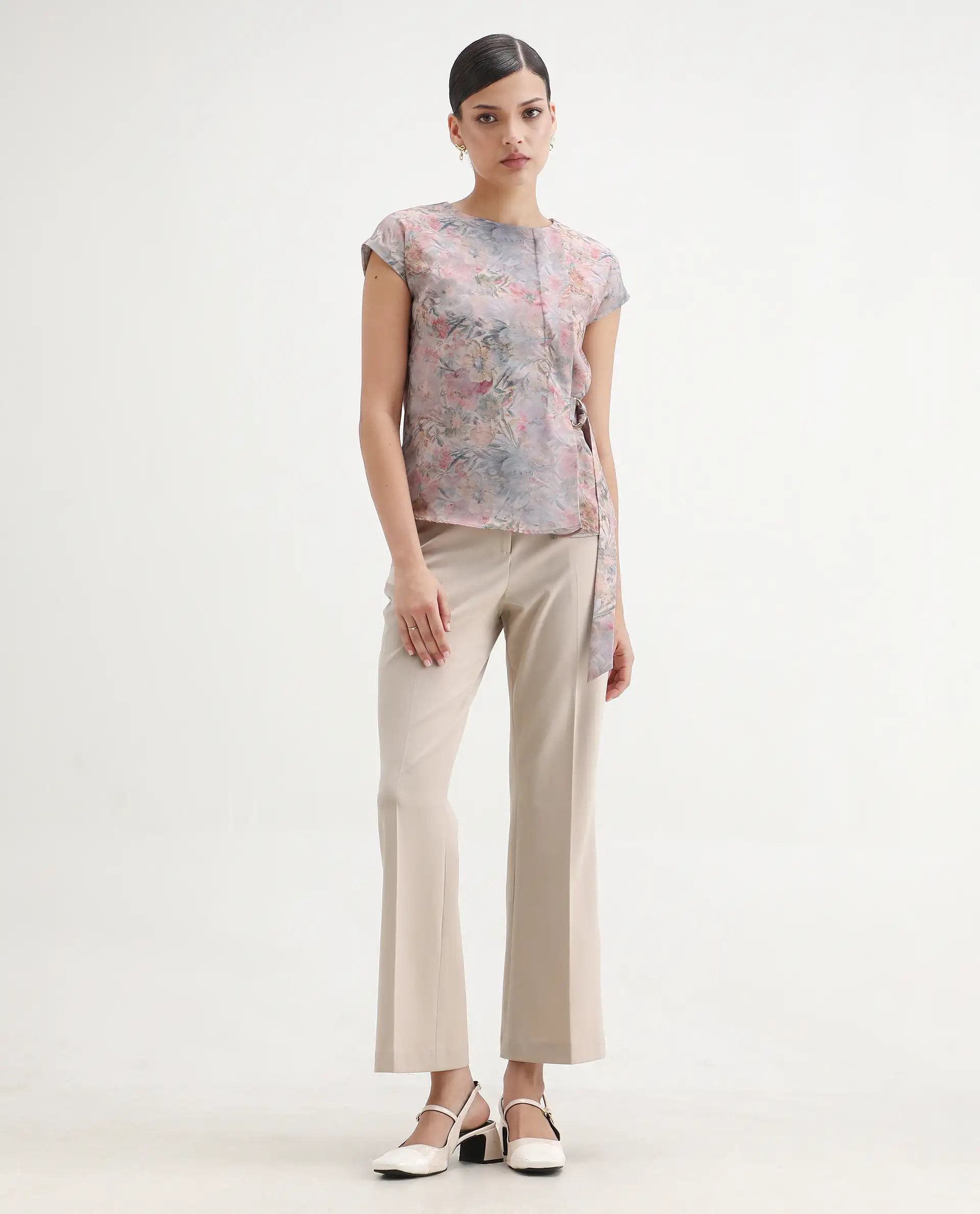 Rareism Women's Marsin Light Multi Polyester Crew Neck Regular Abstract Print Top - Image 2