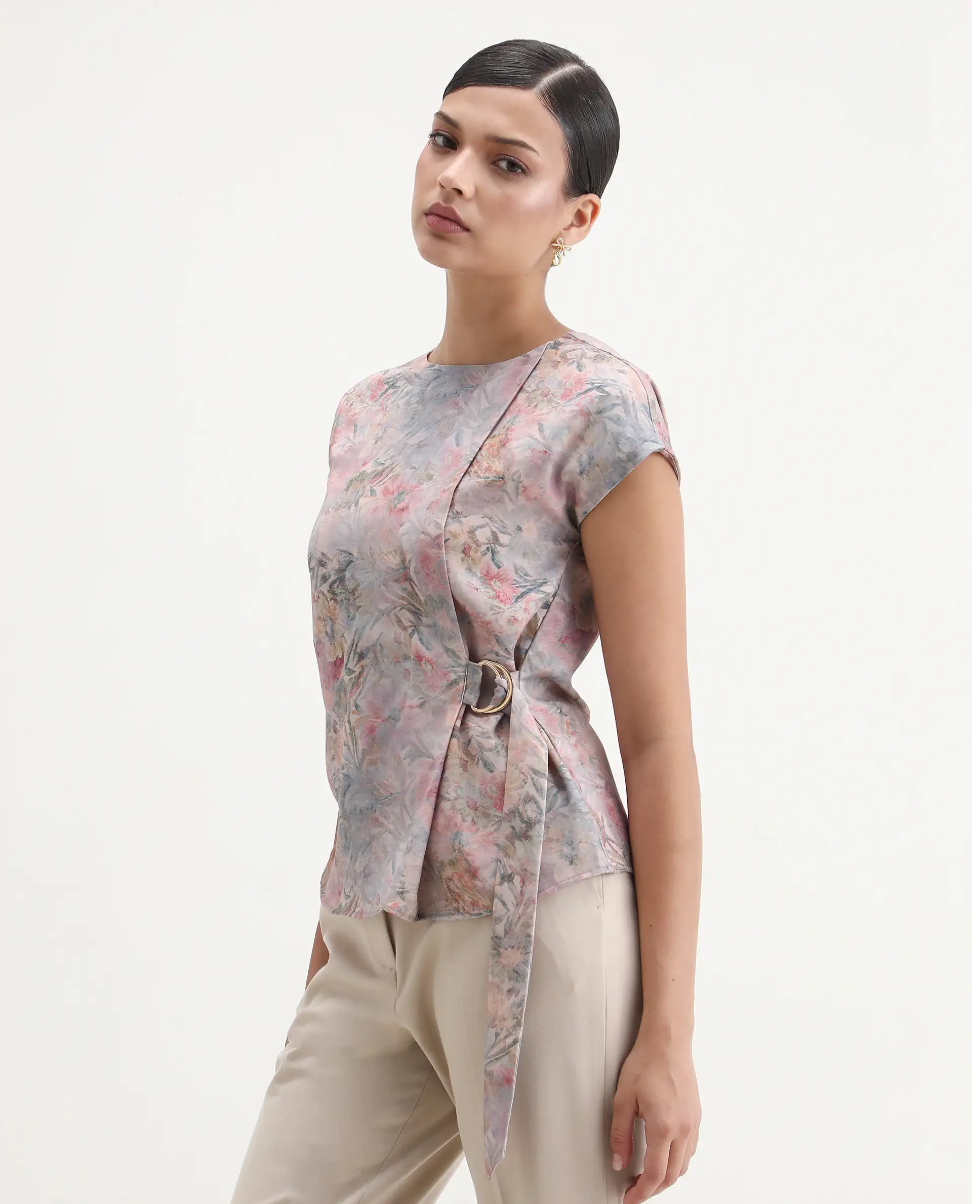 Rareism Women's Marsin Light Multi Polyester Crew Neck Regular Abstract Print Top - Image 3