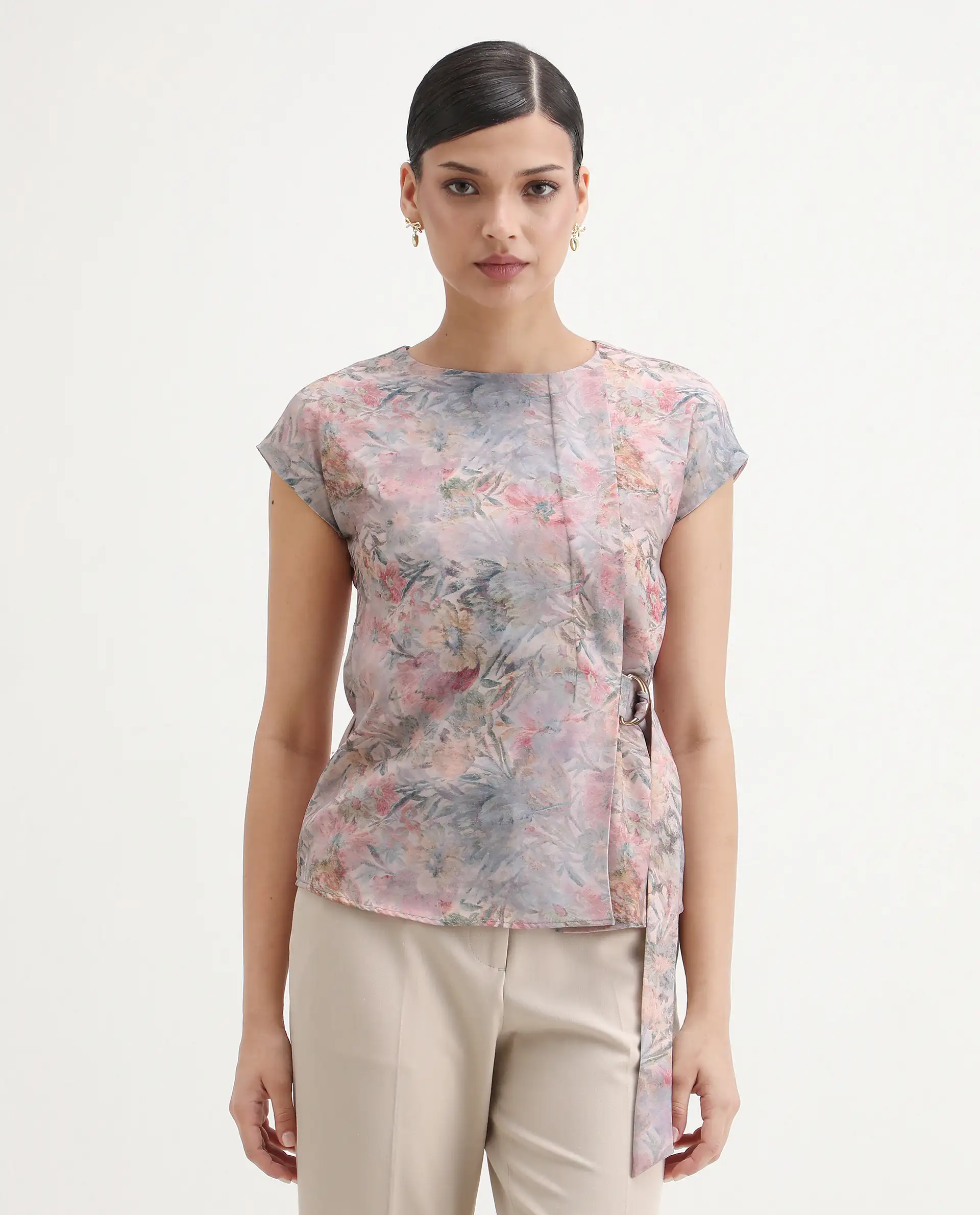 Rareism Women's Marsin Light Multi Polyester Crew Neck Regular Abstract Print Top - Image 4