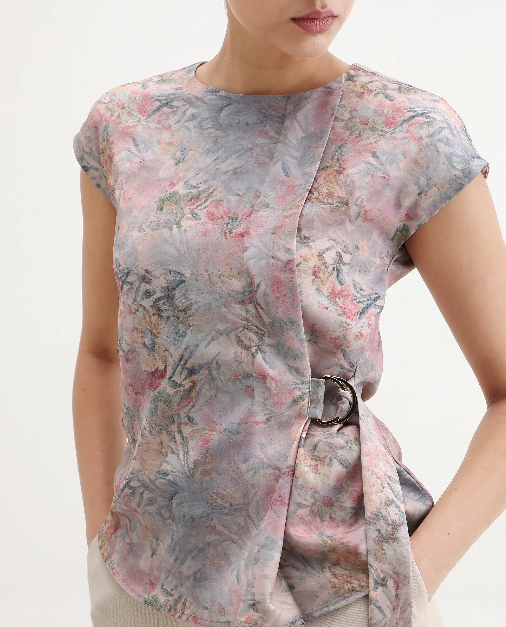 Rareism Women's Marsin Light Multi Polyester Crew Neck Regular Abstract Print Top - Image 5
