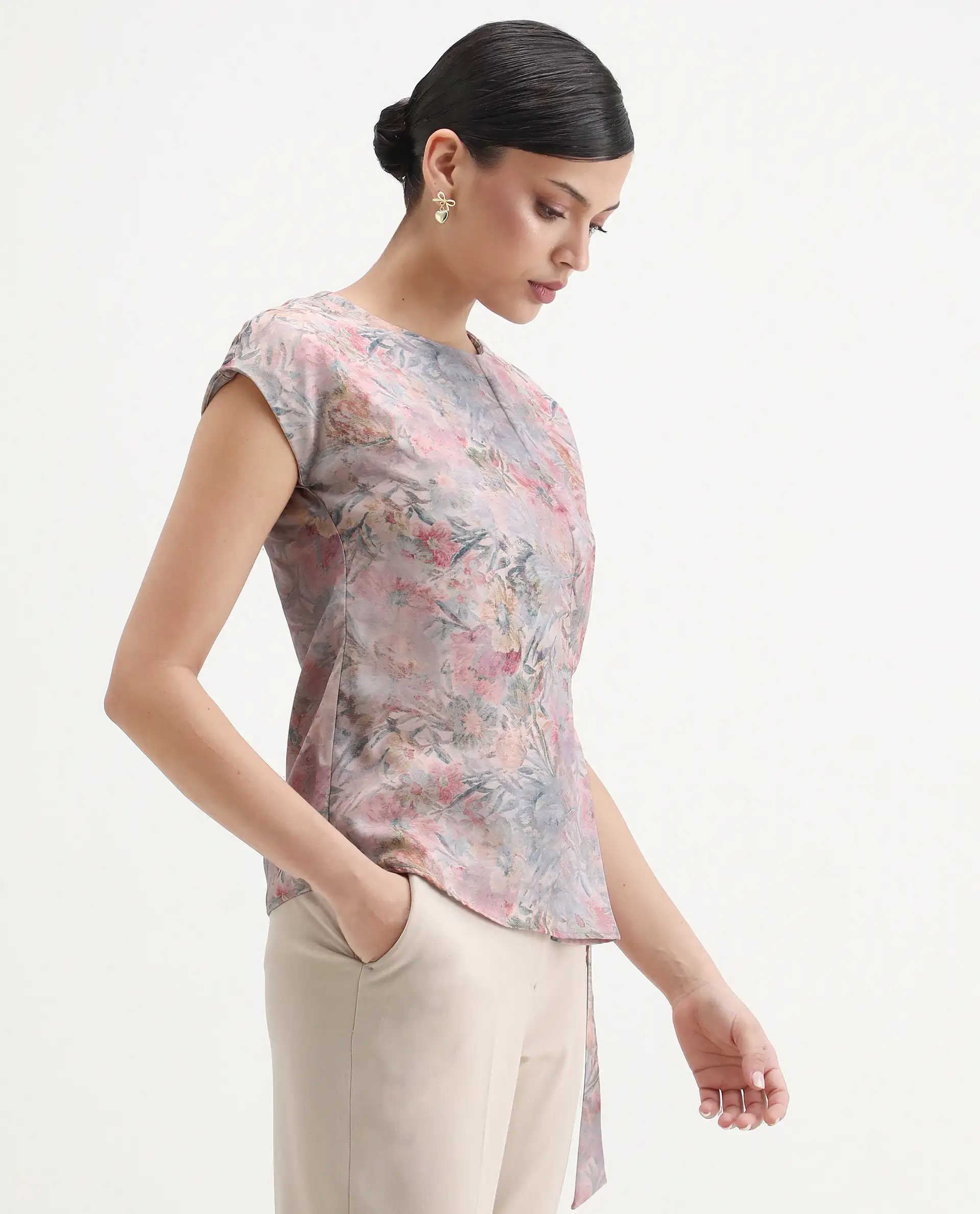 Rareism Women's Marsin Light Multi Polyester Crew Neck Regular Abstract Print Top - Image 6