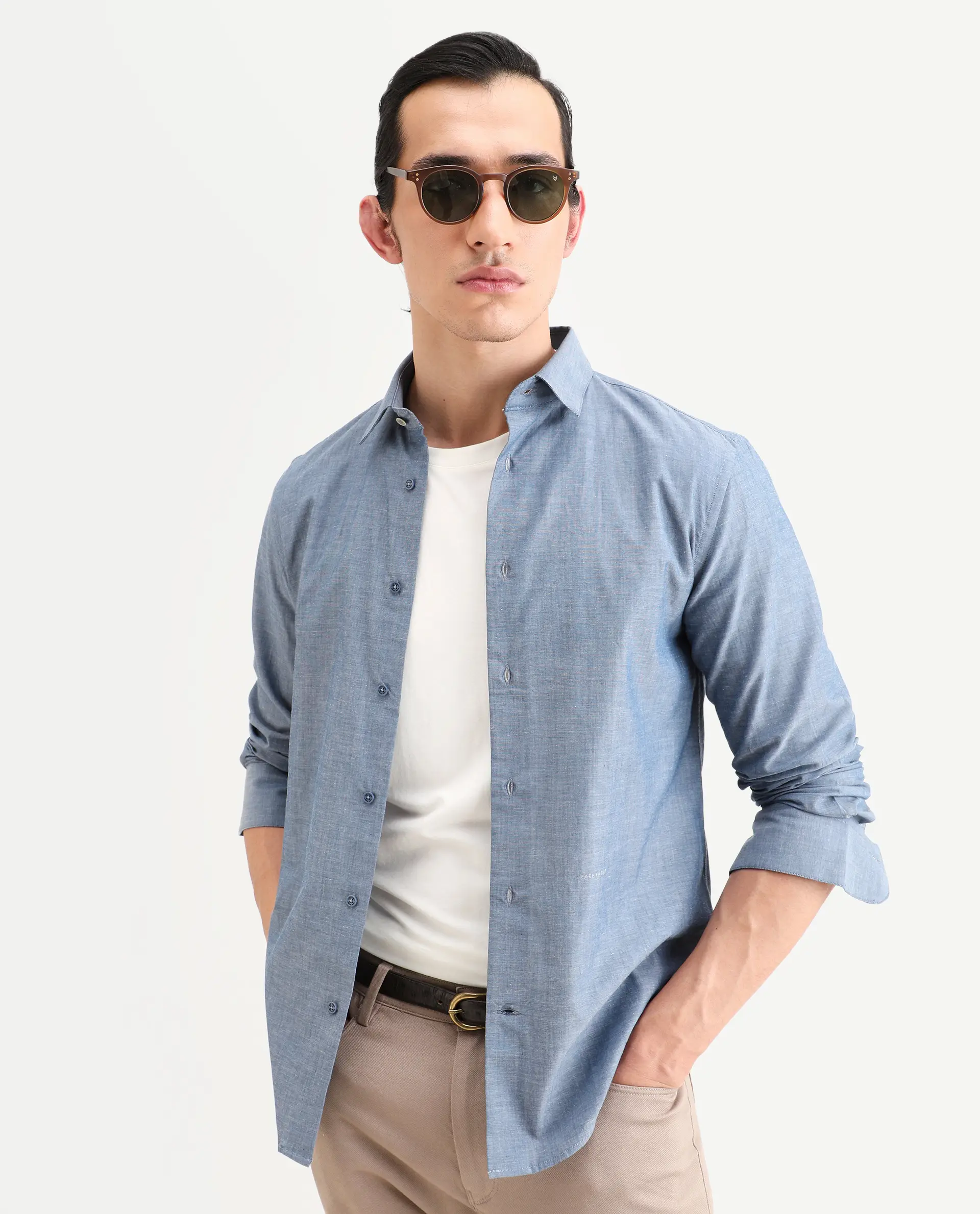 Rare Rabbit Men's Marth Dusky Grey Cotton Fabric Full Sleeve Spread Collar Regular Fit Plain Shirt