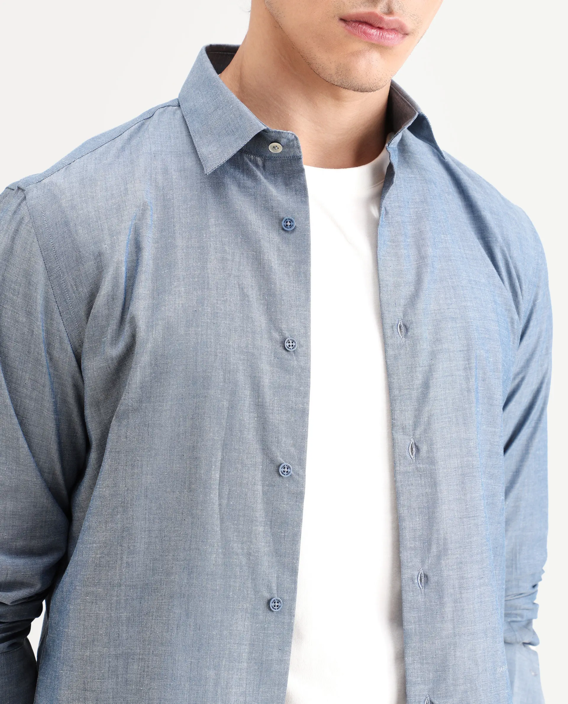 Rare Rabbit Men's Marth Dusky Grey Cotton Fabric Full Sleeve Spread Collar Regular Fit Plain Shirt - Image 3