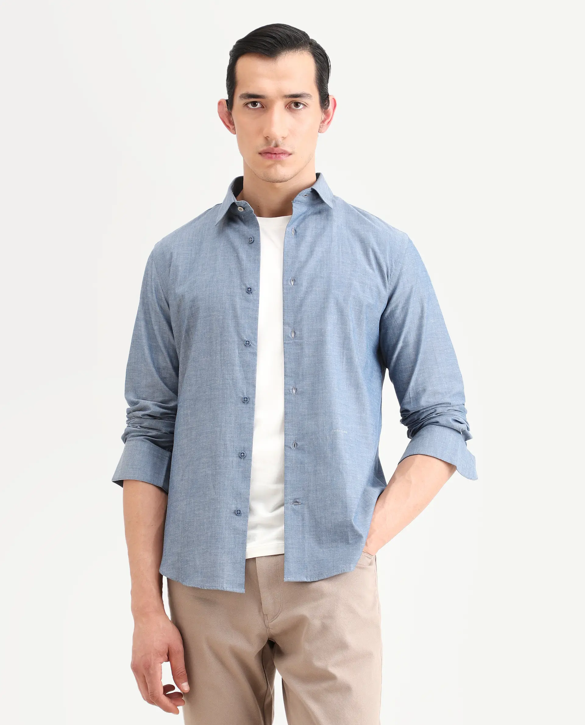 Rare Rabbit Men's Marth Dusky Grey Cotton Fabric Full Sleeve Spread Collar Regular Fit Plain Shirt - Image 4