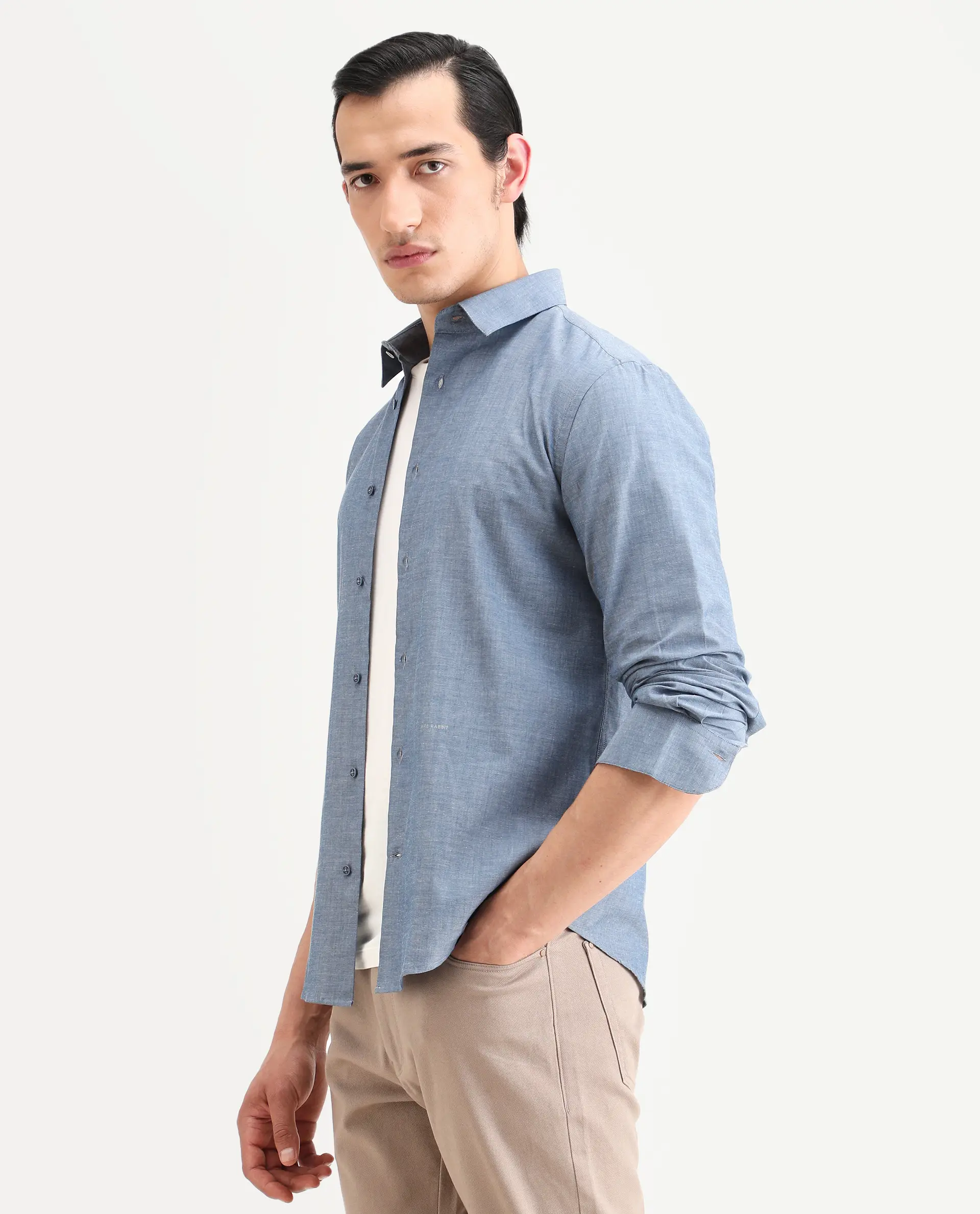 Rare Rabbit Men's Marth Dusky Grey Cotton Fabric Full Sleeve Spread Collar Regular Fit Plain Shirt - Image 5
