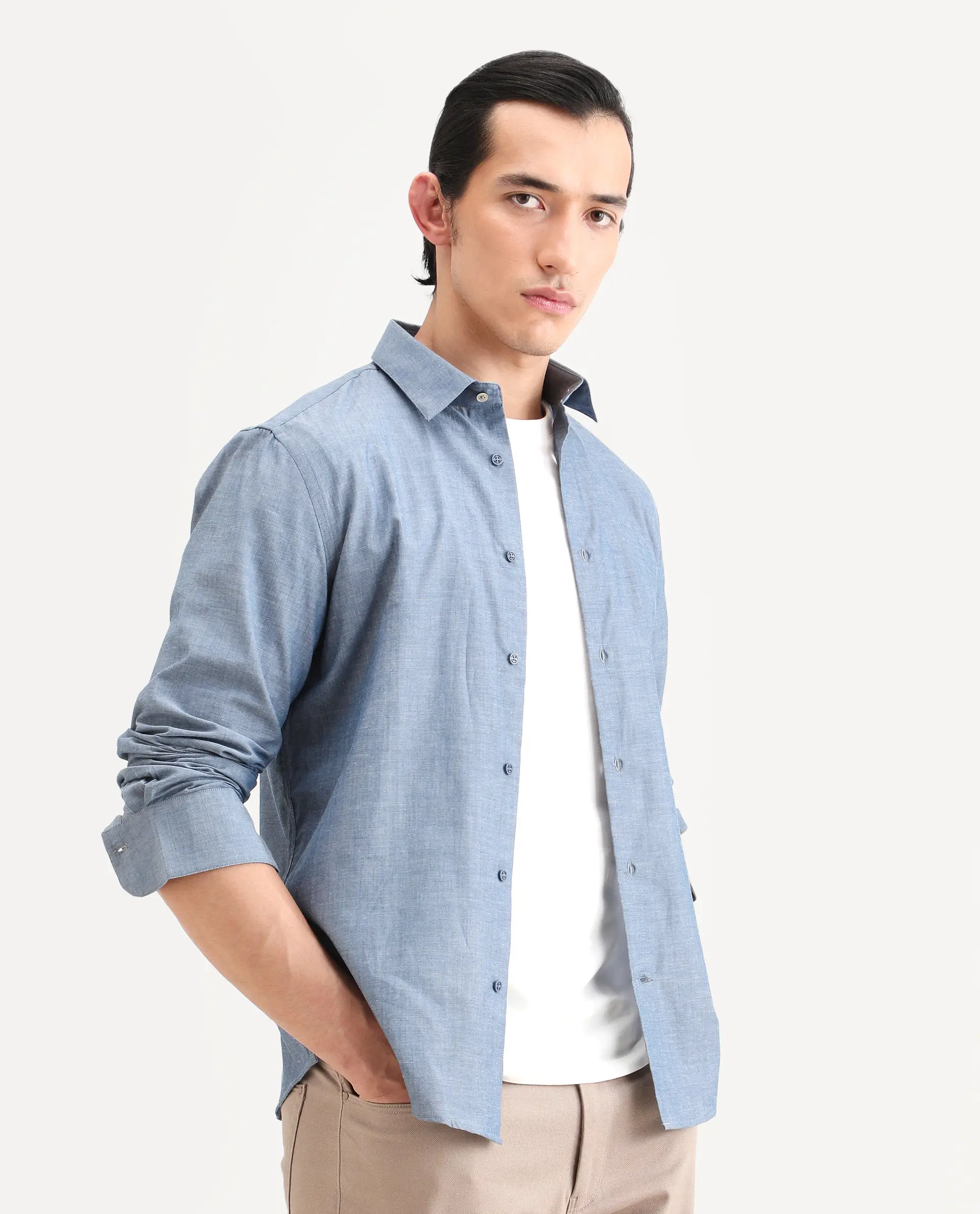 Rare Rabbit Men's Marth Dusky Grey Cotton Fabric Full Sleeve Spread Collar Regular Fit Plain Shirt - Image 6